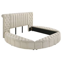 Tampa Furniture Outlet - Coaster - Sonya Upholstered Eastern King Round Storage Bed Ivory - 360111KE