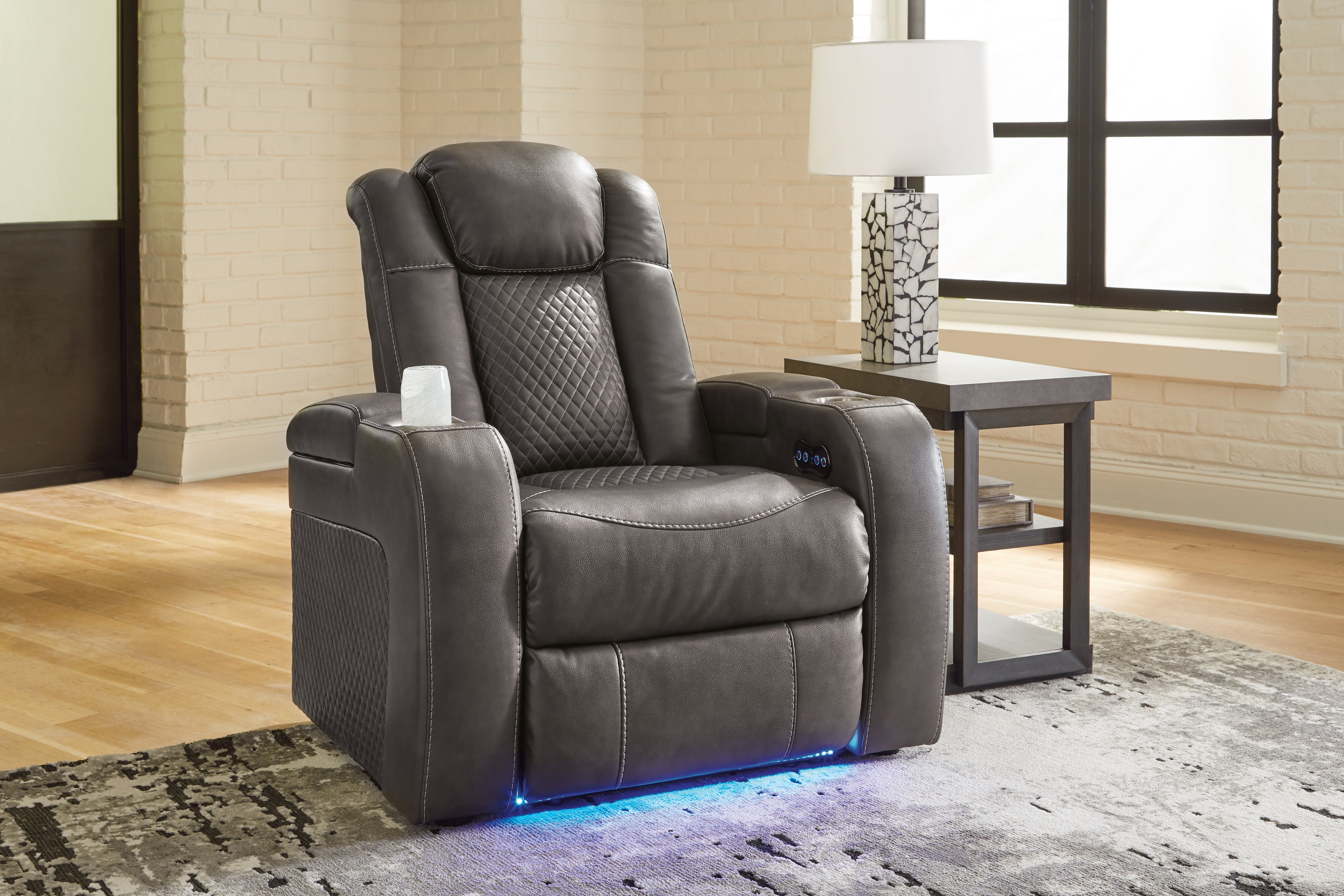Tampa Furniture Outlet Lutz - Ashley Furniture - Fyne-Dyme Living Room - PWR Recliner/ADJ Headrest / Shadow - 3660213