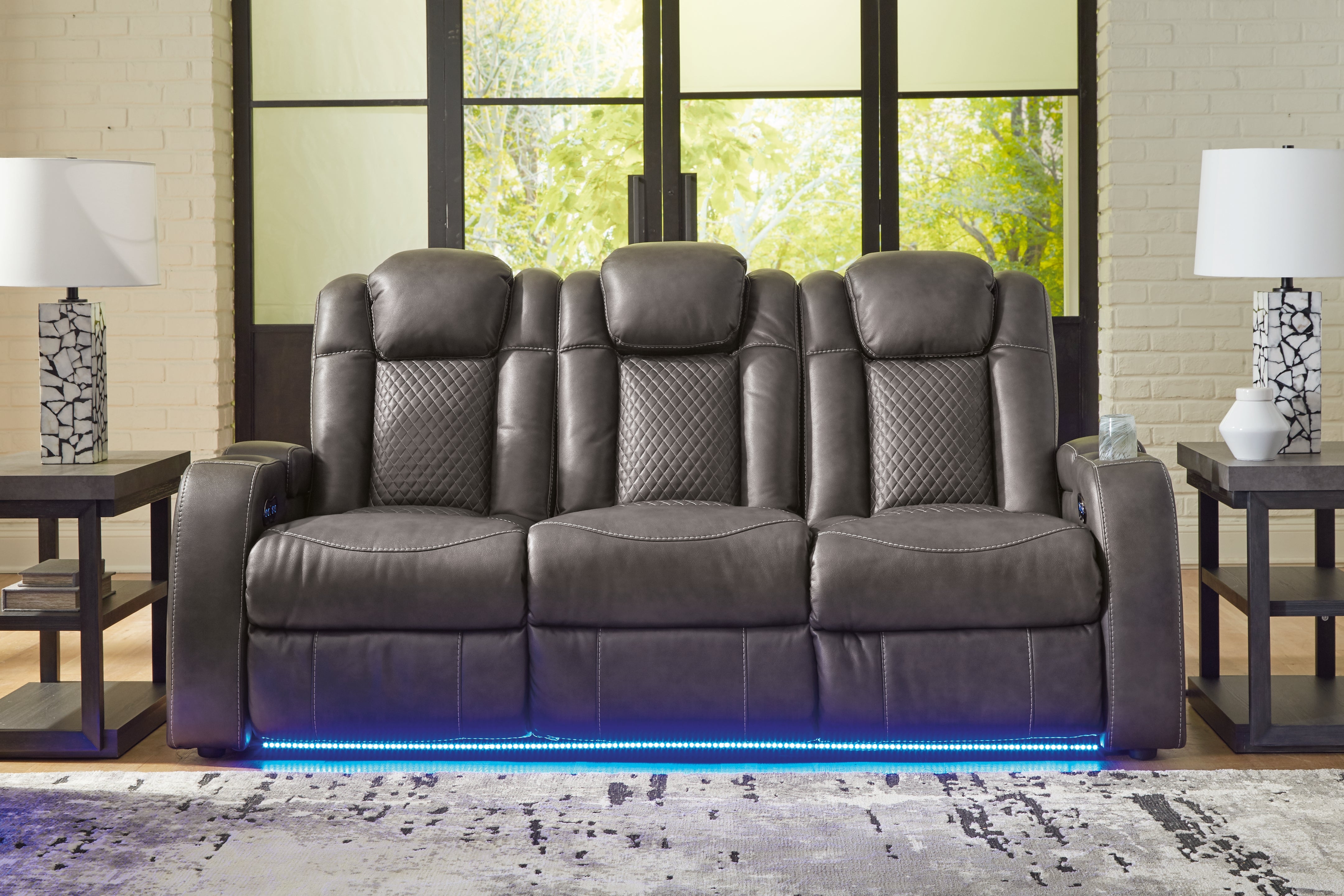 Tampa Furniture Outlet Lutz - Ashley Furniture - Fyne-Dyme Living Room - PWR REC Sofa with ADJ Headrest / Shadow - 3660215