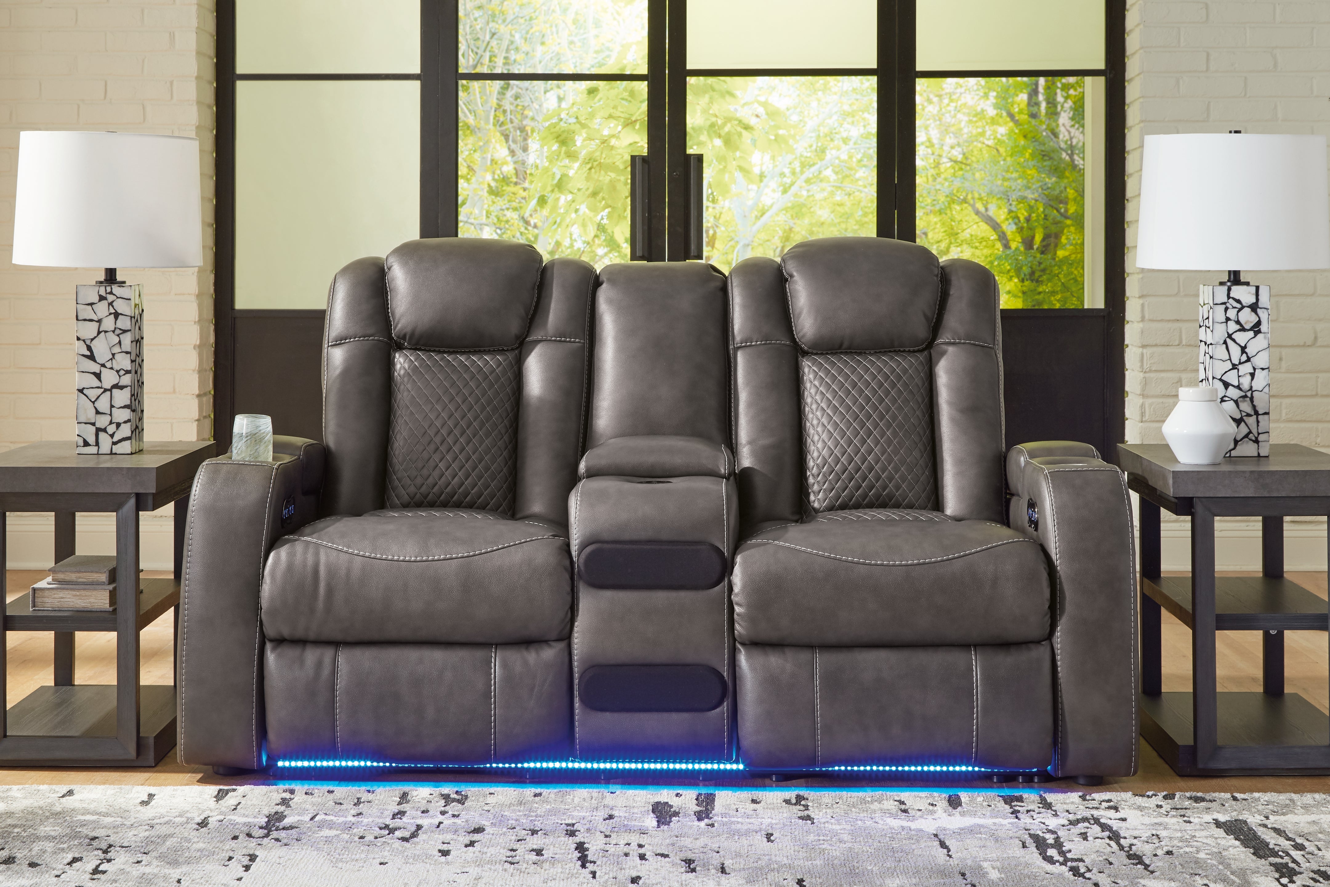 Tampa Furniture Outlet Lutz - Ashley Furniture - Fyne-Dyme Living Room - PWR REC Loveseat/CON/ADJ HDRST / Shadow - 3660218