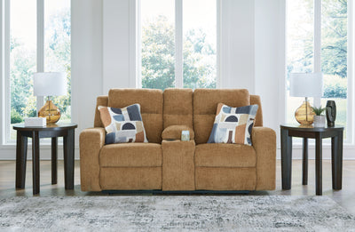 Tampa Furniture Outlet Lutz - Ashley Furniture - Kanlow Living Room - DBL Rec Loveseat w/Console / Honey - 3860594