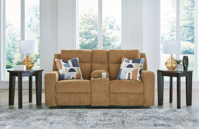 Tampa Furniture Outlet Lutz - Ashley Furniture - Kanlow Living Room - DBL Rec Loveseat w/Console / Honey - 3860594