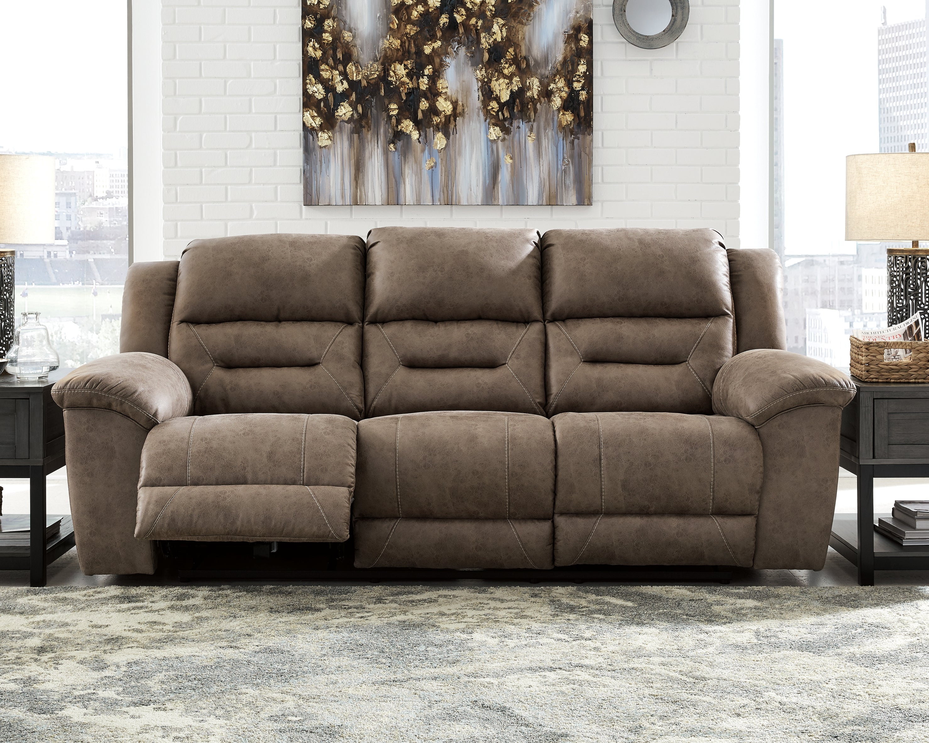 Tampa Furniture Outlet Lutz - Ashley Furniture - Stoneland Living Room - Reclining Power Sofa / Fossil - 3990587