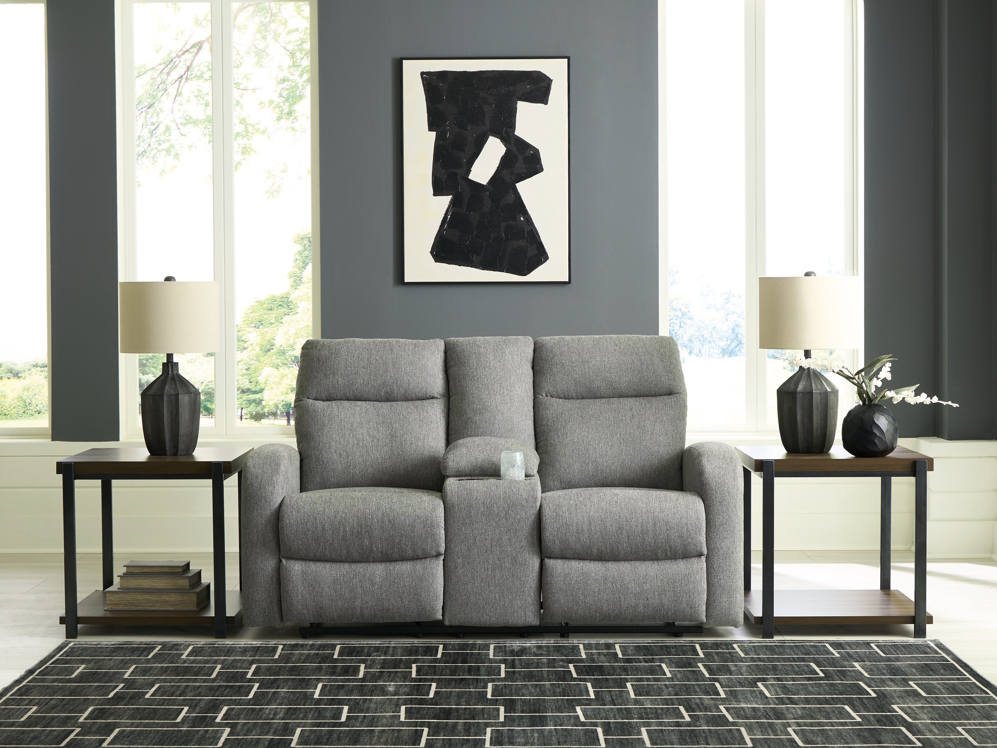 Tampa Furniture Outlet Lutz - Ashley Furniture - Gauntlet Living Room - DBL Rec Loveseat w/Console / Sterling - PC4220494