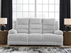 Tampa Furniture Outlet Lutz - Ashley Furniture - Rhines Falls Living Room - REC PWR Sofa w/Drop Down Table / Alloy - PC4280499