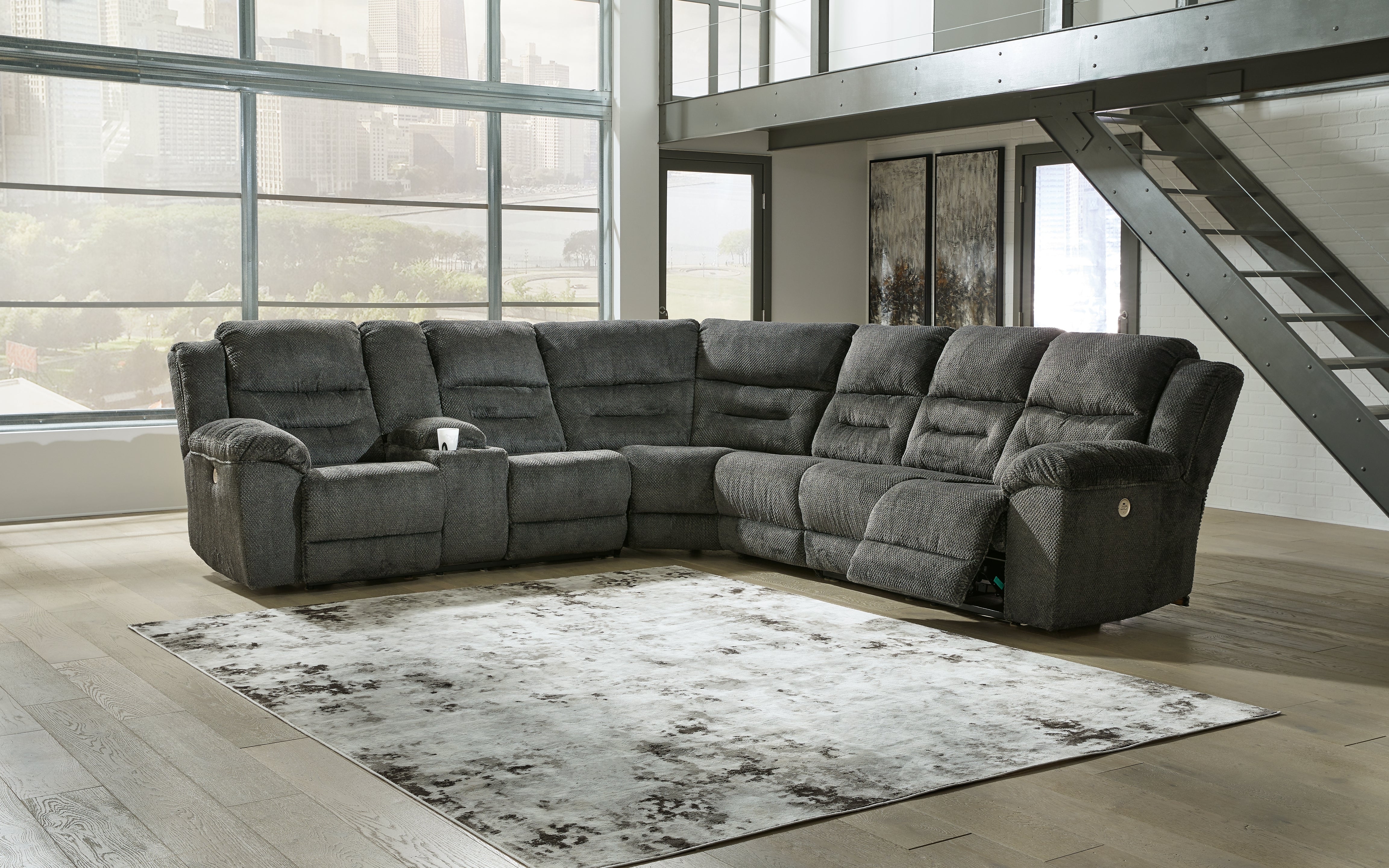 Tampa Furniture Outlet Lutz - Ashley Furniture - Nettington Sectional - 4-Piece Power Reclining Sectional / Smoke - 44101S3