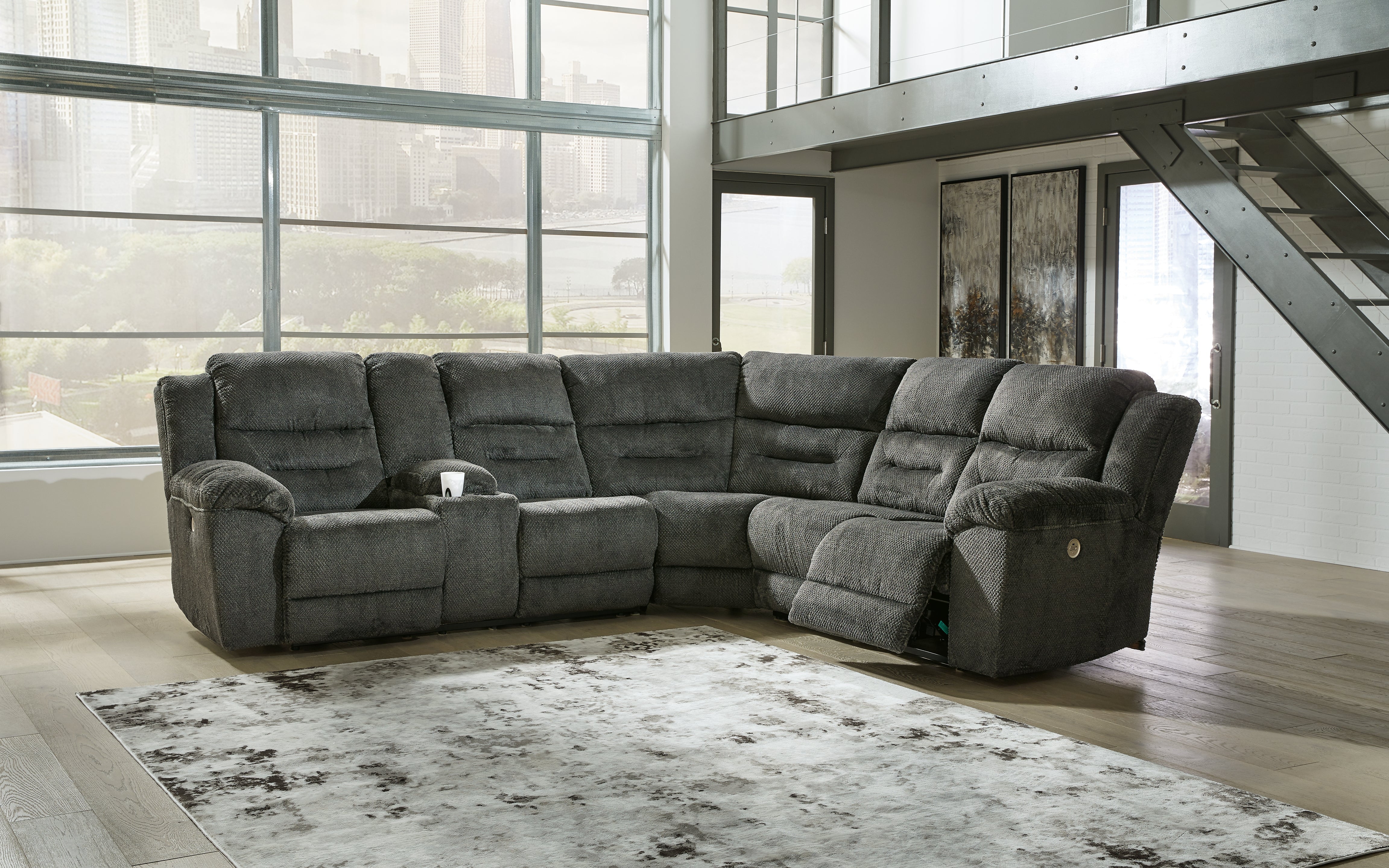 Tampa Furniture Outlet Lutz - Ashley Furniture - Nettington Sectional - 3-Piece Power Reclining Sectional / Smoke - 44101S1