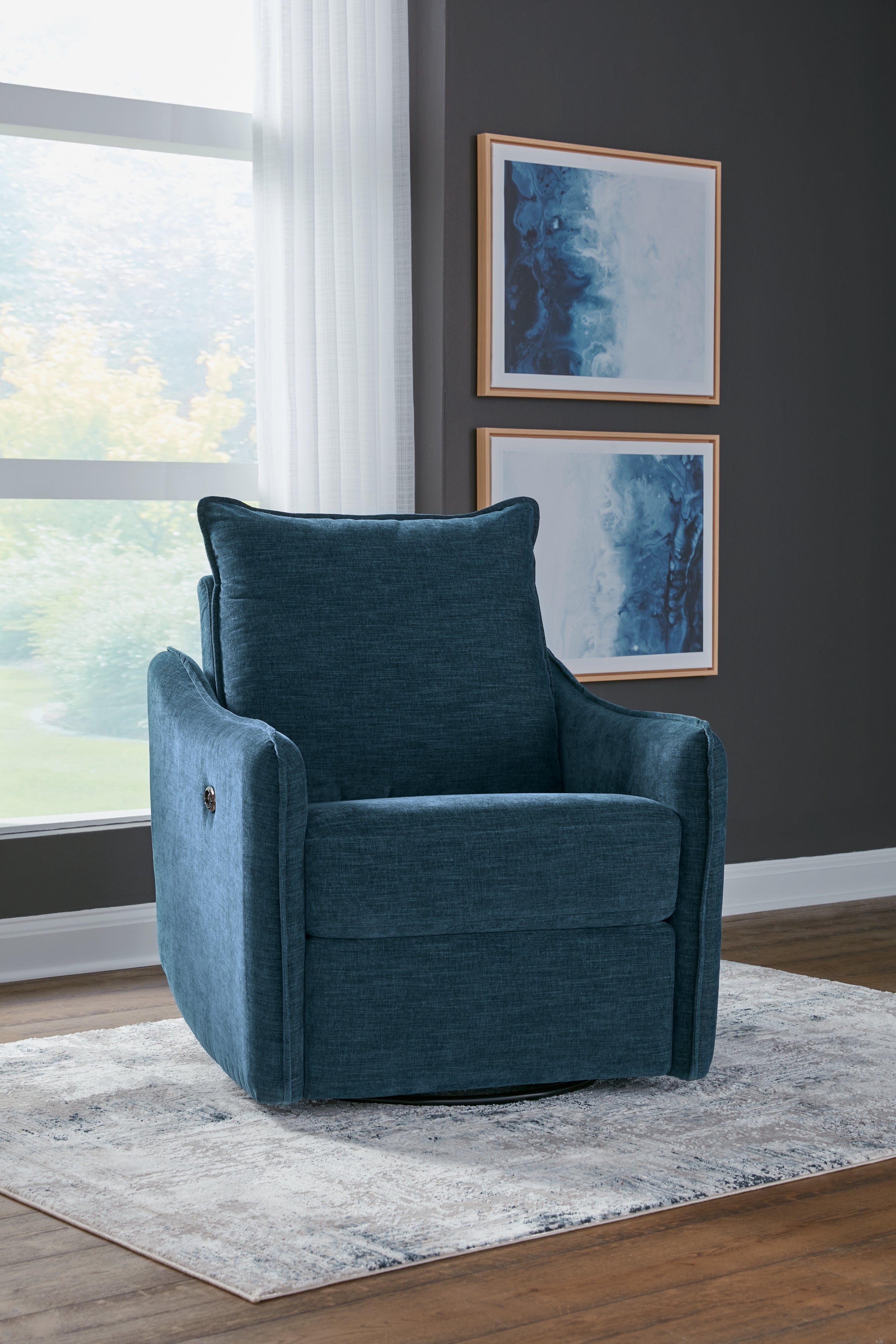 Tampa Furniture Outlet Lutz - Ashley Furniture - McBurg Living Room - Swivel Power Recliner / Navy - 4480128