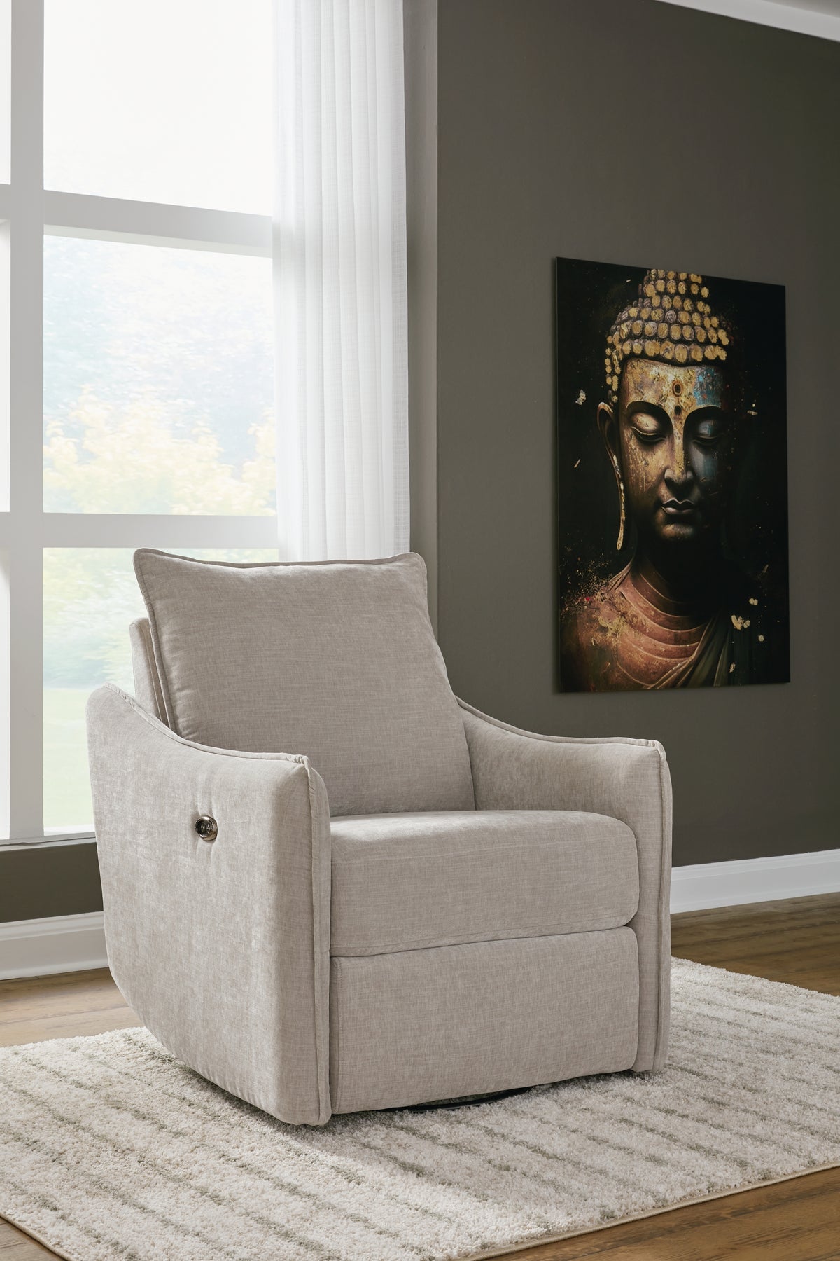 Tampa Furniture Outlet Lutz - Ashley Furniture - McBurg Living Room - Swivel Power Recliner / Taupe - 4480228