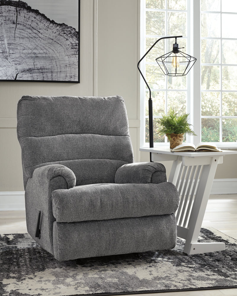 Tampa Furniture Outlet Lutz - Ashley Furniture - Man Fort Living Room - Rocker Recliner / Graphite - 4660525