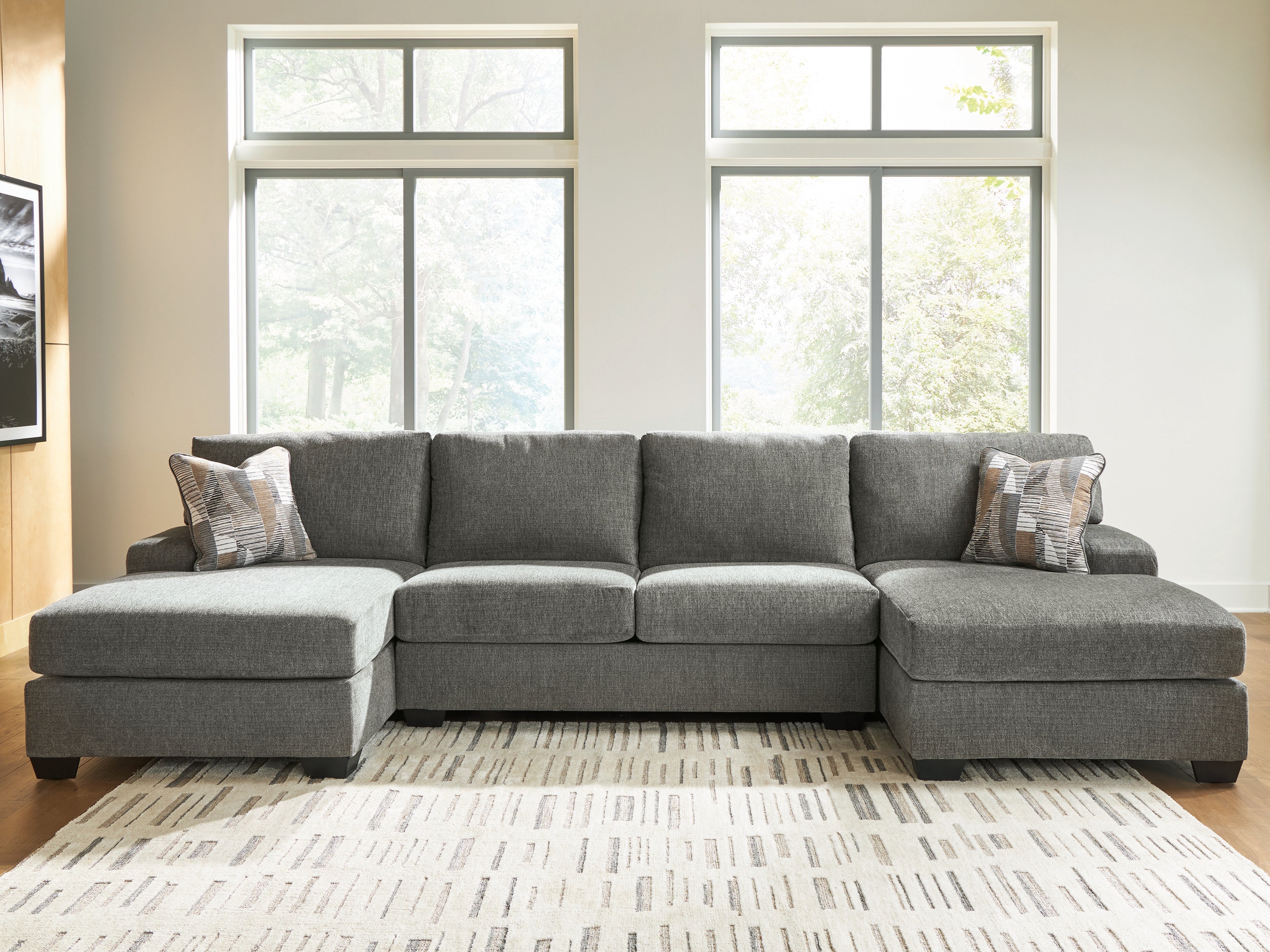 Tampa Furniture Outlet Lutz - Ashley Furniture - Revenna Sectional - RAF 3-Piece Sectional with Double Chaise / Greystone - PC48405S3