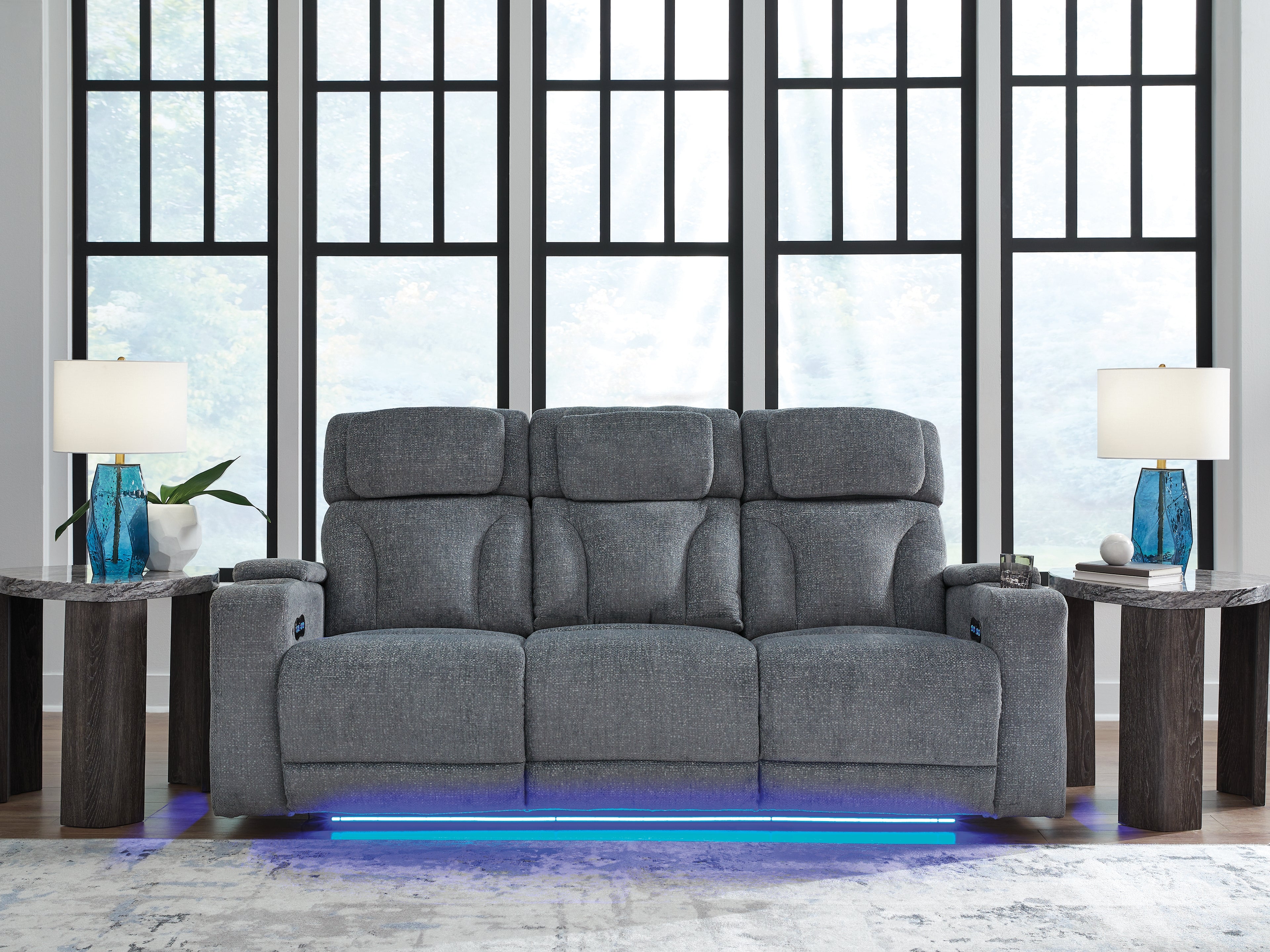 Tampa Furniture Outlet Lutz - Ashley Furniture - Studio Cave Living Room - PWR REC Sofa with ADJ Headrest / Steel - PC4980215