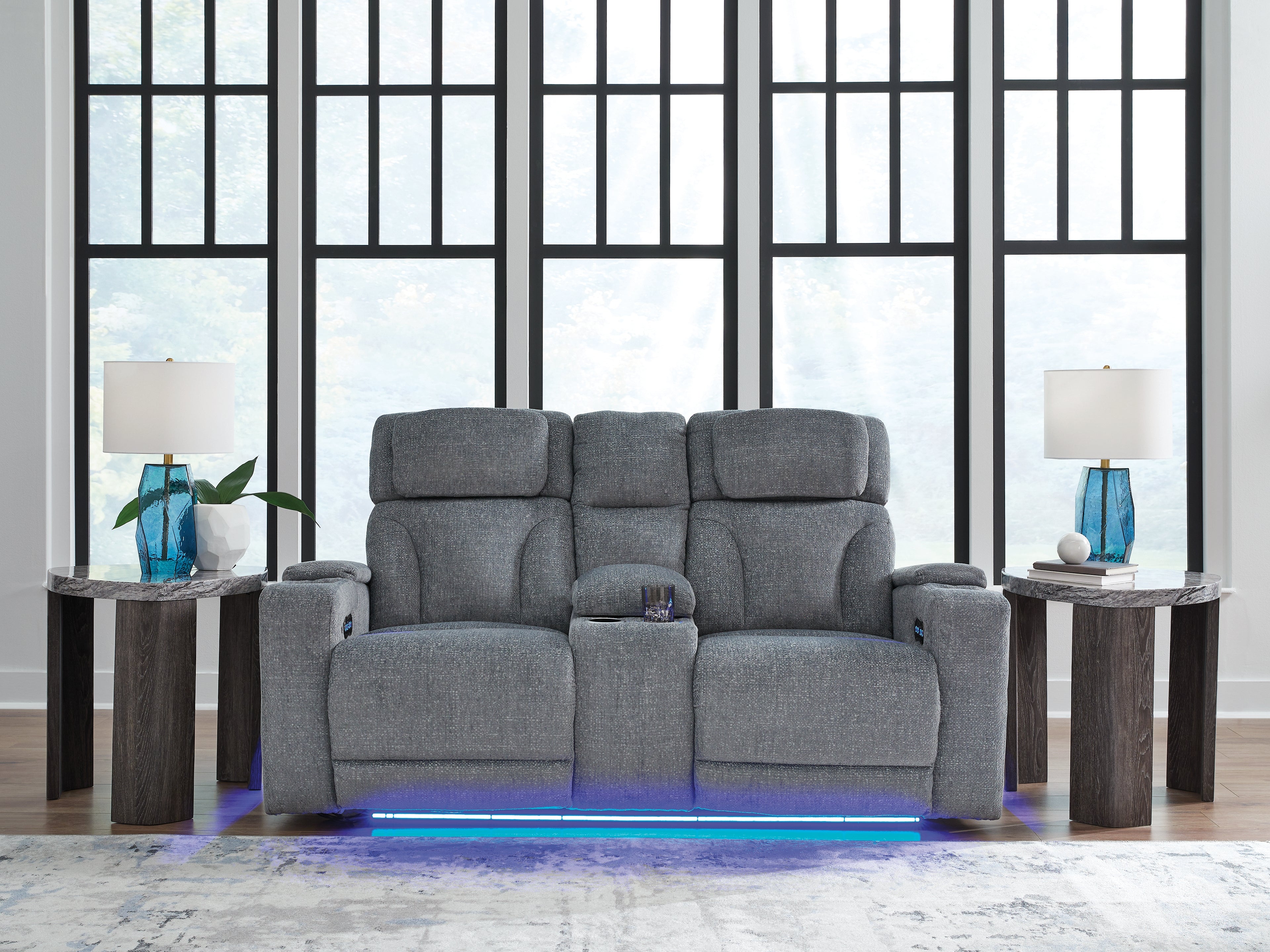 Tampa Furniture Outlet Lutz - Ashley Furniture - Studio Cave Living Room - PWR REC Loveseat/CON/ADJ HDRST / Steel - PC4980218