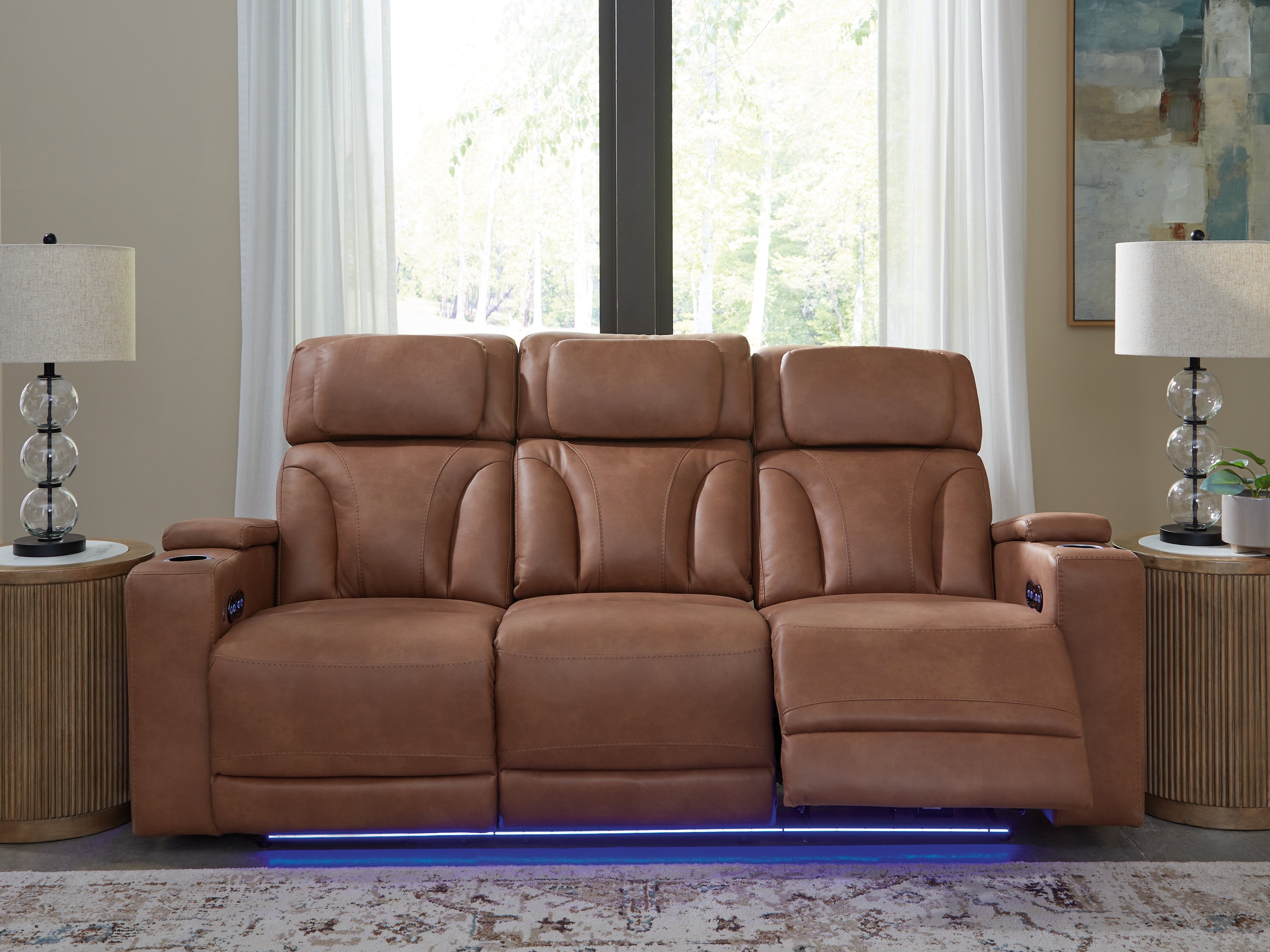 Tampa Furniture Outlet Lutz - Ashley Furniture - Clean-Slate Living Room - PWR REC Sofa with ADJ Headrest / Caramel - PC5010115