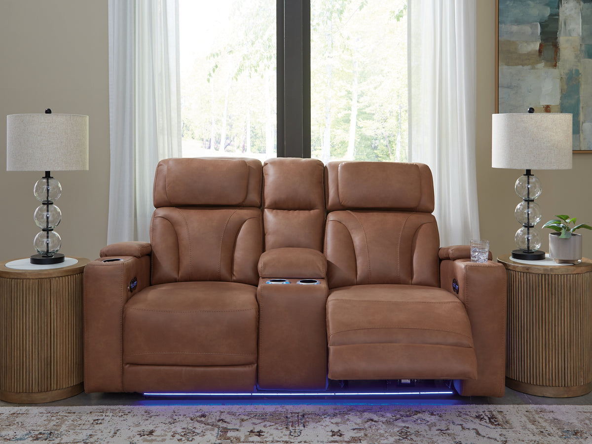 Tampa Furniture Outlet Lutz - Ashley Furniture - Clean-Slate Living Room - PWR REC Loveseat/CON/ADJ HDRST / Caramel - PC5010118