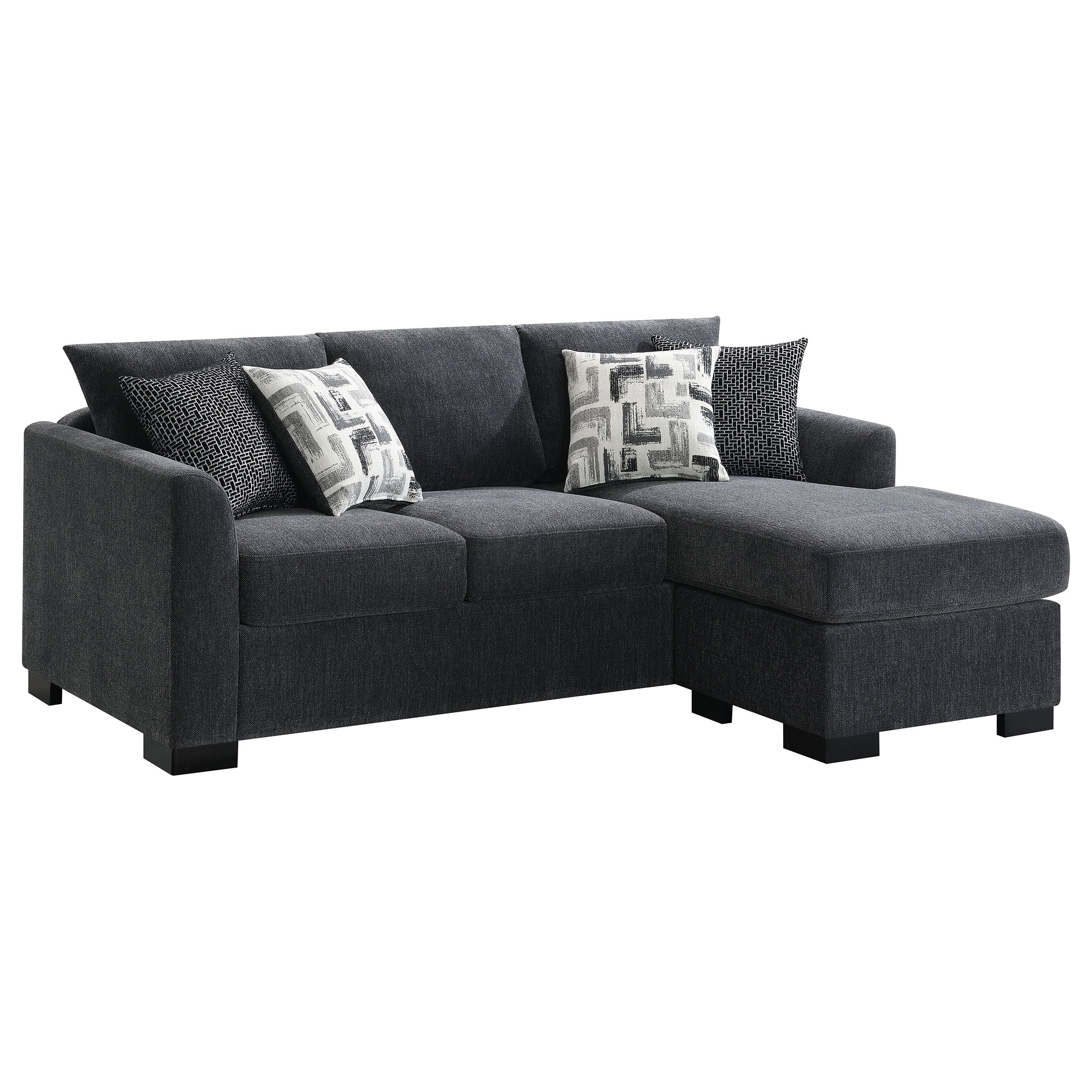 Tampa Furniture Outlet - Coaster - Storey Upholstered Sleeper Sectional Chaise Sofa Dark Grey - 504777