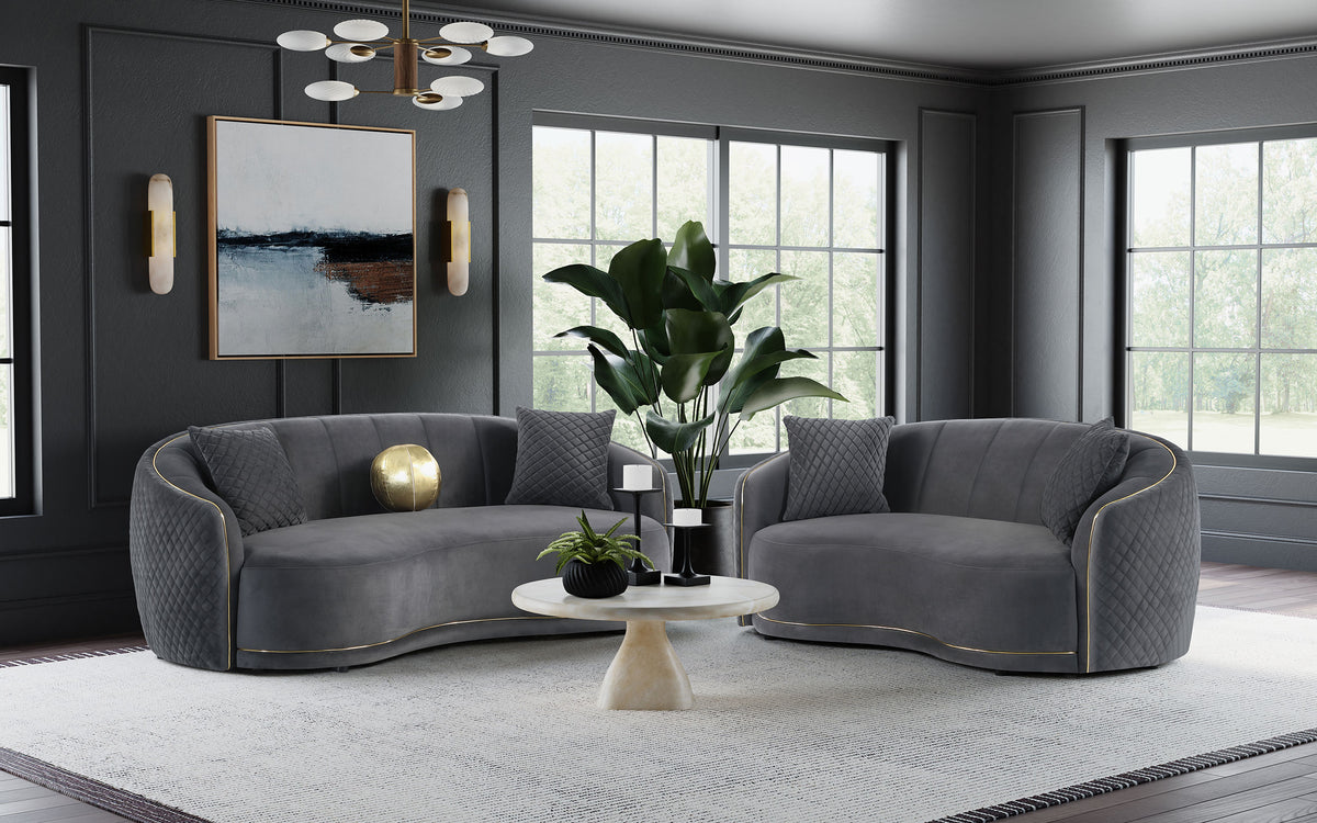 Tampa Furniture Outlet - Coaster - Brookside 2-piece Velvet Upholstered Sofa Set Dark Grey - 504844-S2