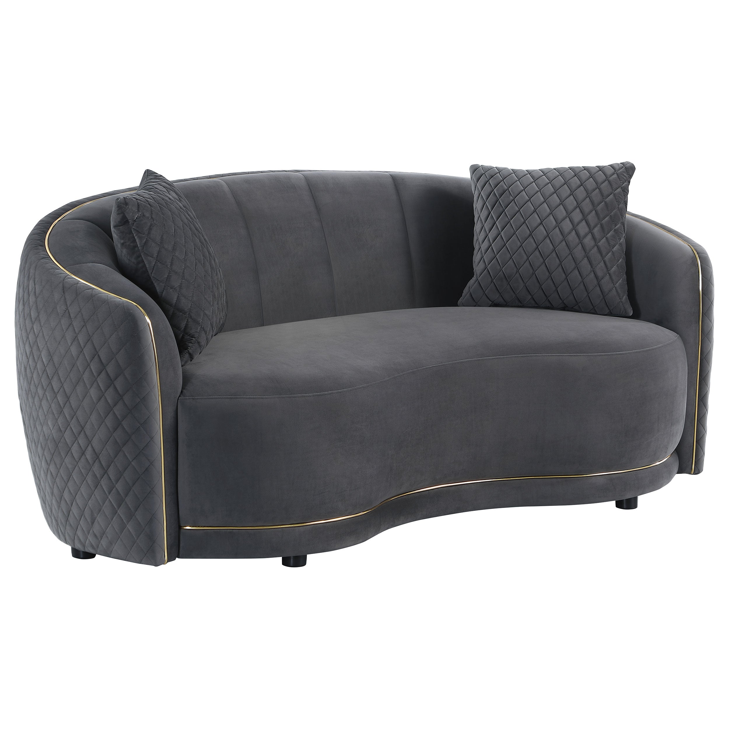 Tampa Furniture Outlet - Coaster - Brookside Velvet Upholstered Curved Loveseat Dark Grey - 504845