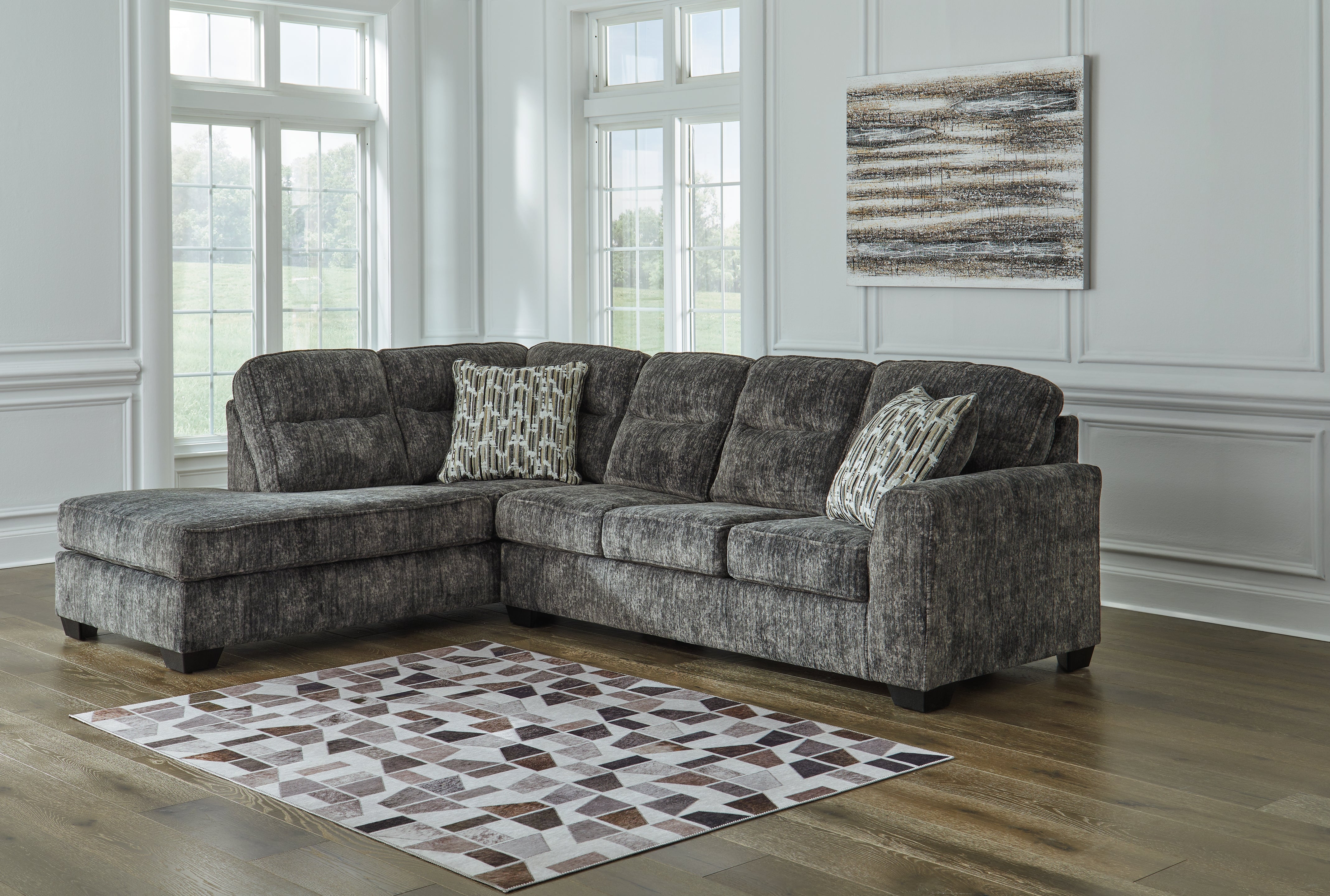 Tampa Furniture Outlet Lutz - Ashley Furniture - Lonoke Sectional - RAF 2-Piece Sectional with Chaise / Gunmetal - 50504S1