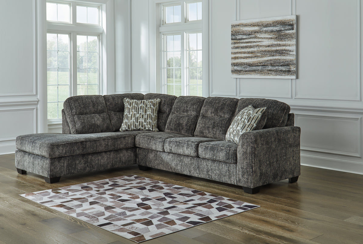 Tampa Furniture Outlet Lutz - Ashley Furniture - Lonoke Sectional - RAF 2-Piece Sectional with Chaise / Gunmetal - 50504S1