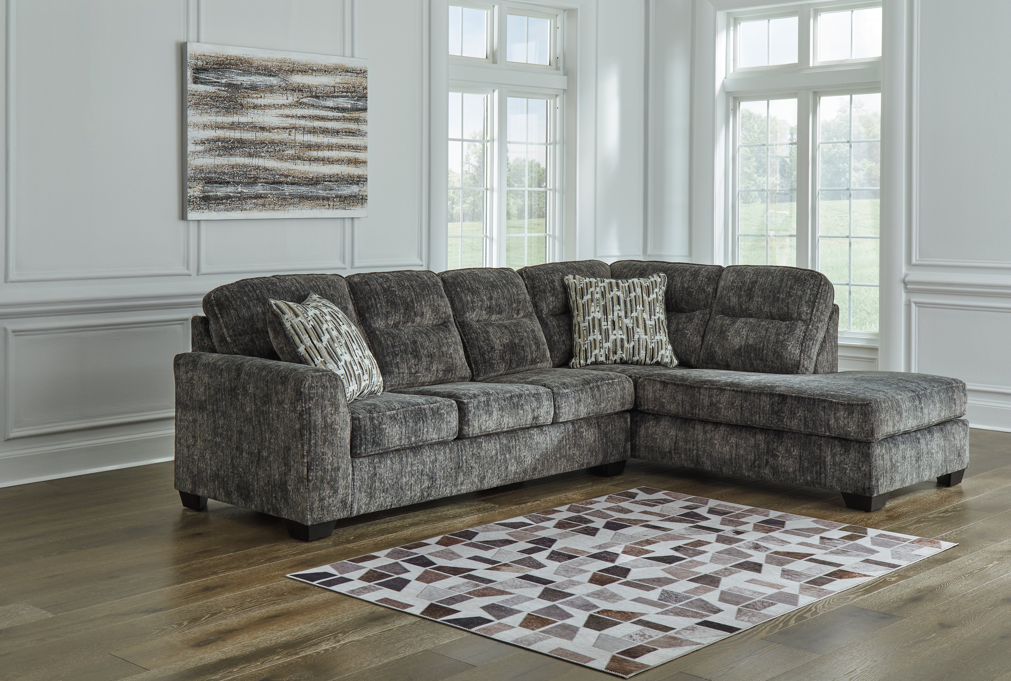Tampa Furniture Outlet Lutz - Ashley Furniture - Lonoke Sectional - LAF 2-Piece Sectional with Chaise / Gunmetal - 50504S2