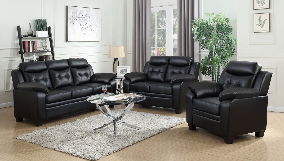 Tampa Furniture Outlet - Coaster - Finley 3-piece Upholstered Padded Arm Tufted Sofa Set Black - 506551-S3
