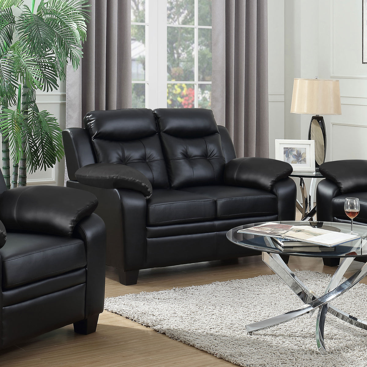 Tampa Furniture Outlet - Coaster - Finley Upholstered Padded Arm Tufted Loveseat Black - 506552