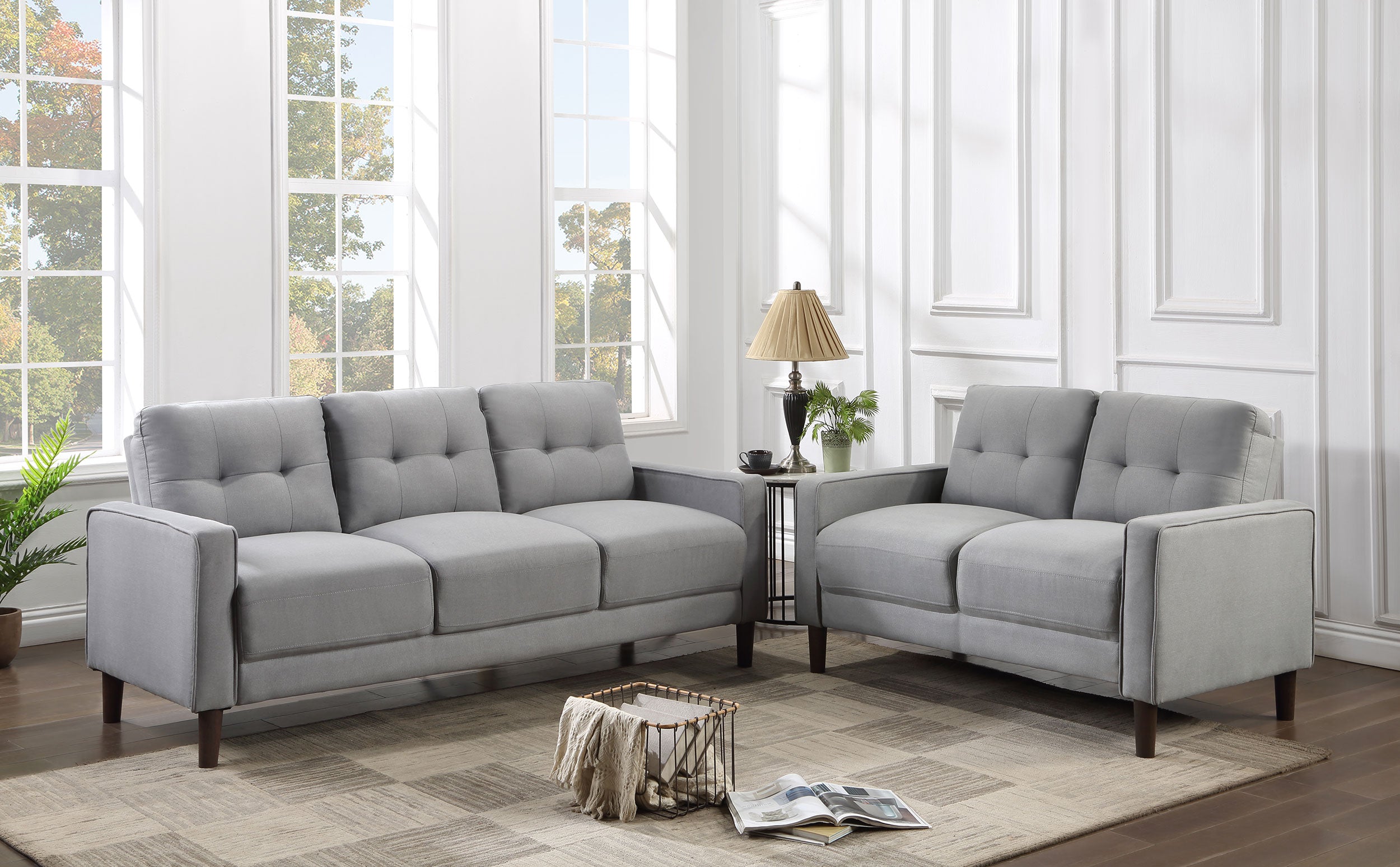 Tampa Furniture Outlet - Coaster - Bowen 2-piece Upholstered Track Arm Tufted Sofa Set Grey - 506781-S2