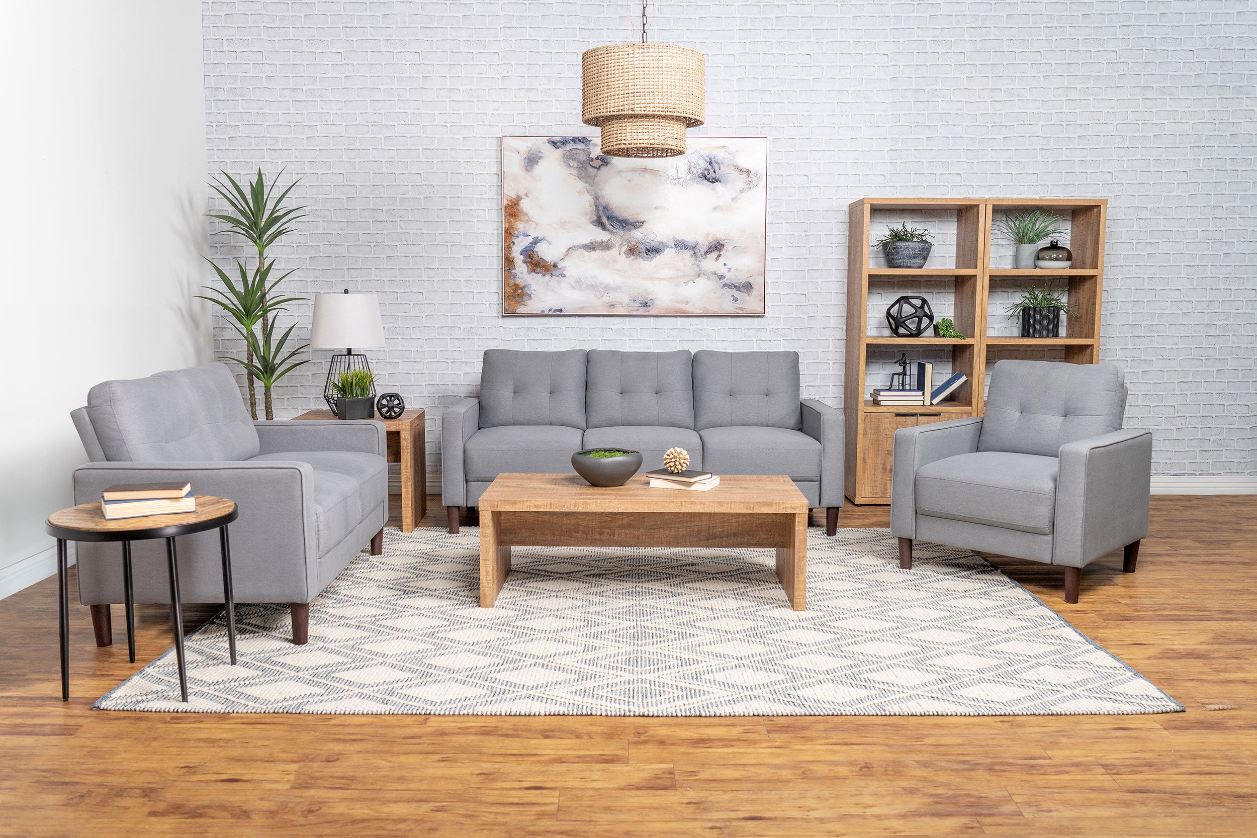 Tampa Furniture Outlet - Coaster - Bowen 3-piece Upholstered Track Arm Tufted Sofa Set Grey - 506781-S3