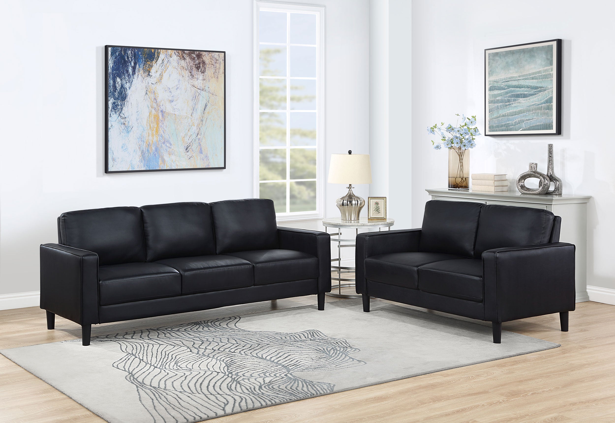 Tampa Furniture Outlet - Coaster - Ruth 2-piece Upholstered Track Arm Sofa Set Black - 508361-S2