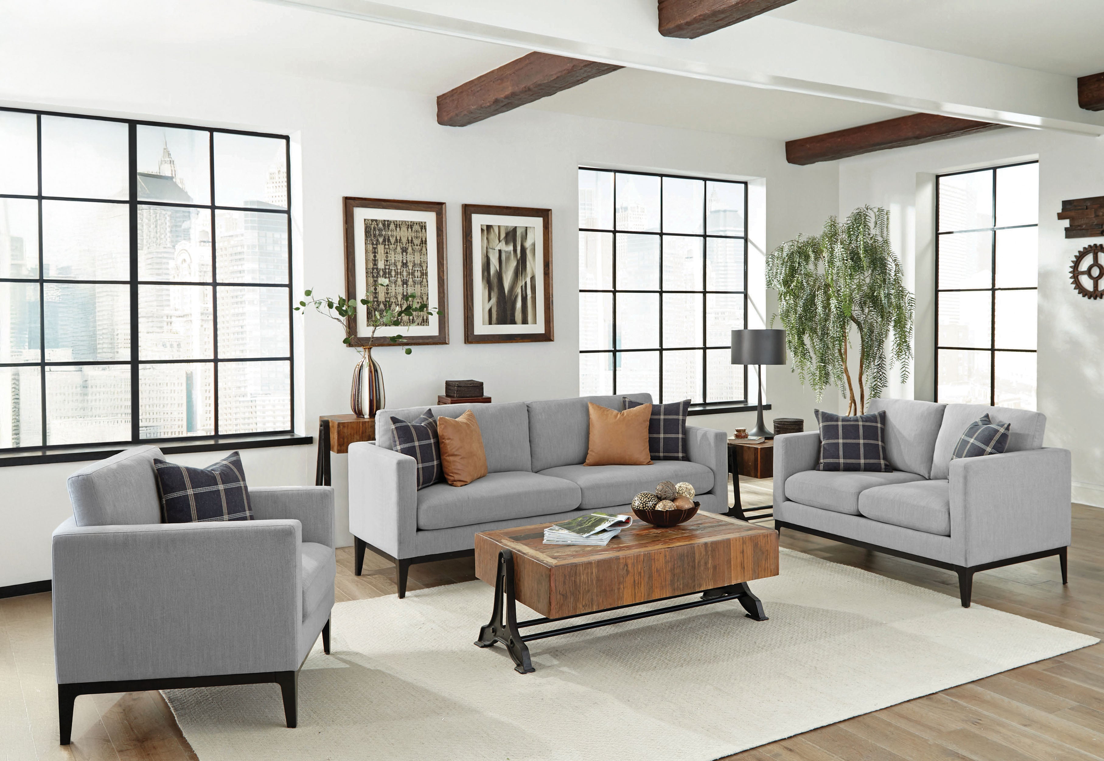 Tampa Furniture Outlet - Coaster - Apperson 3-piece Upholstered Track Arm Sofa Set Light Grey - 508681-S3