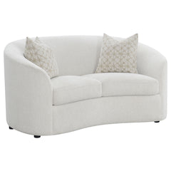 Tampa Furniture Outlet - Coaster - Rainn Boucle Upholstered Sloped Arm Loveseat Latte - 509172
