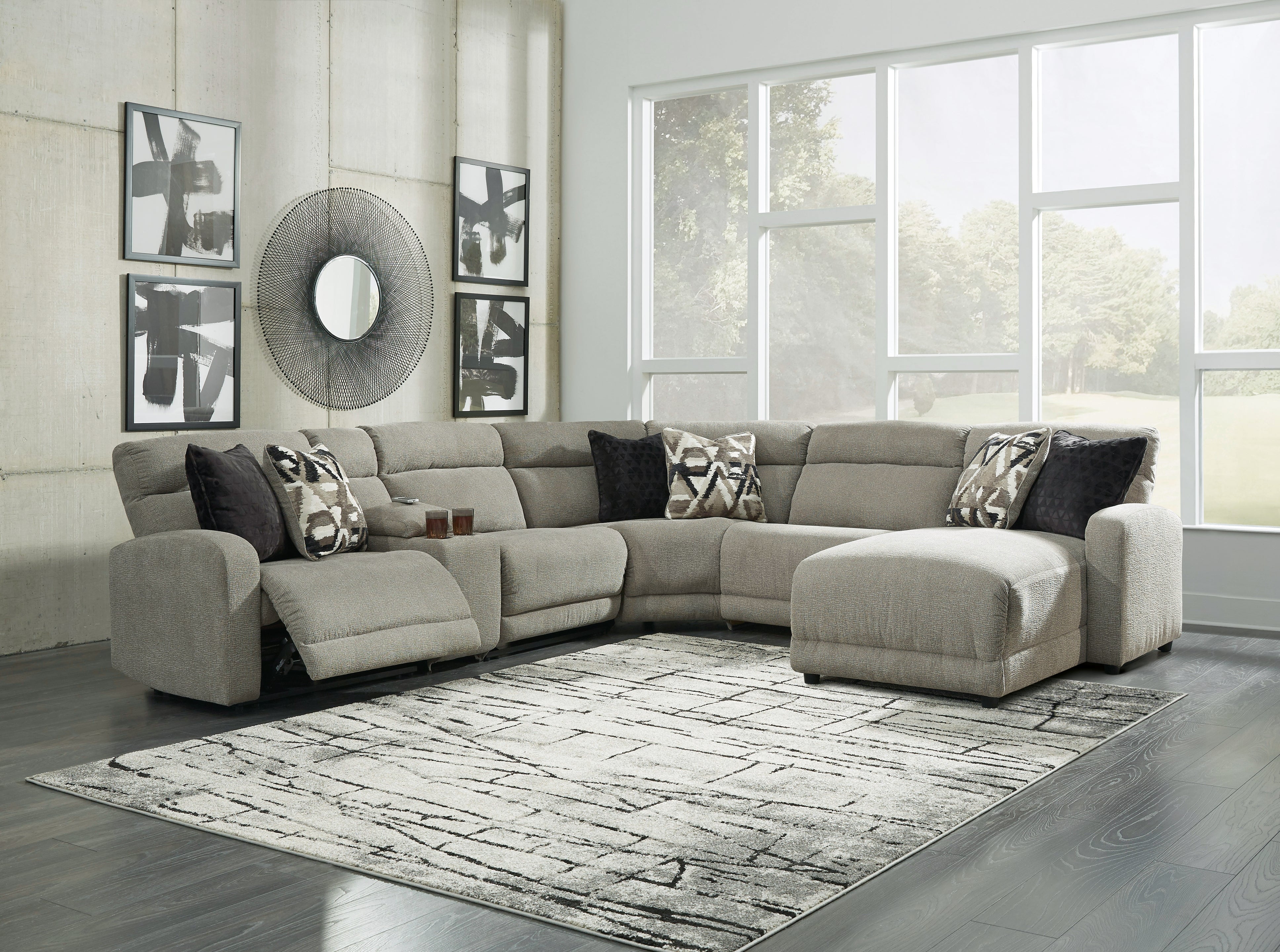 Tampa Furniture Outlet Lutz - Ashley Furniture - Colleyville Sectional - 6-Piece Power Reclining Sectional with Chaise / Stone - 54405S12