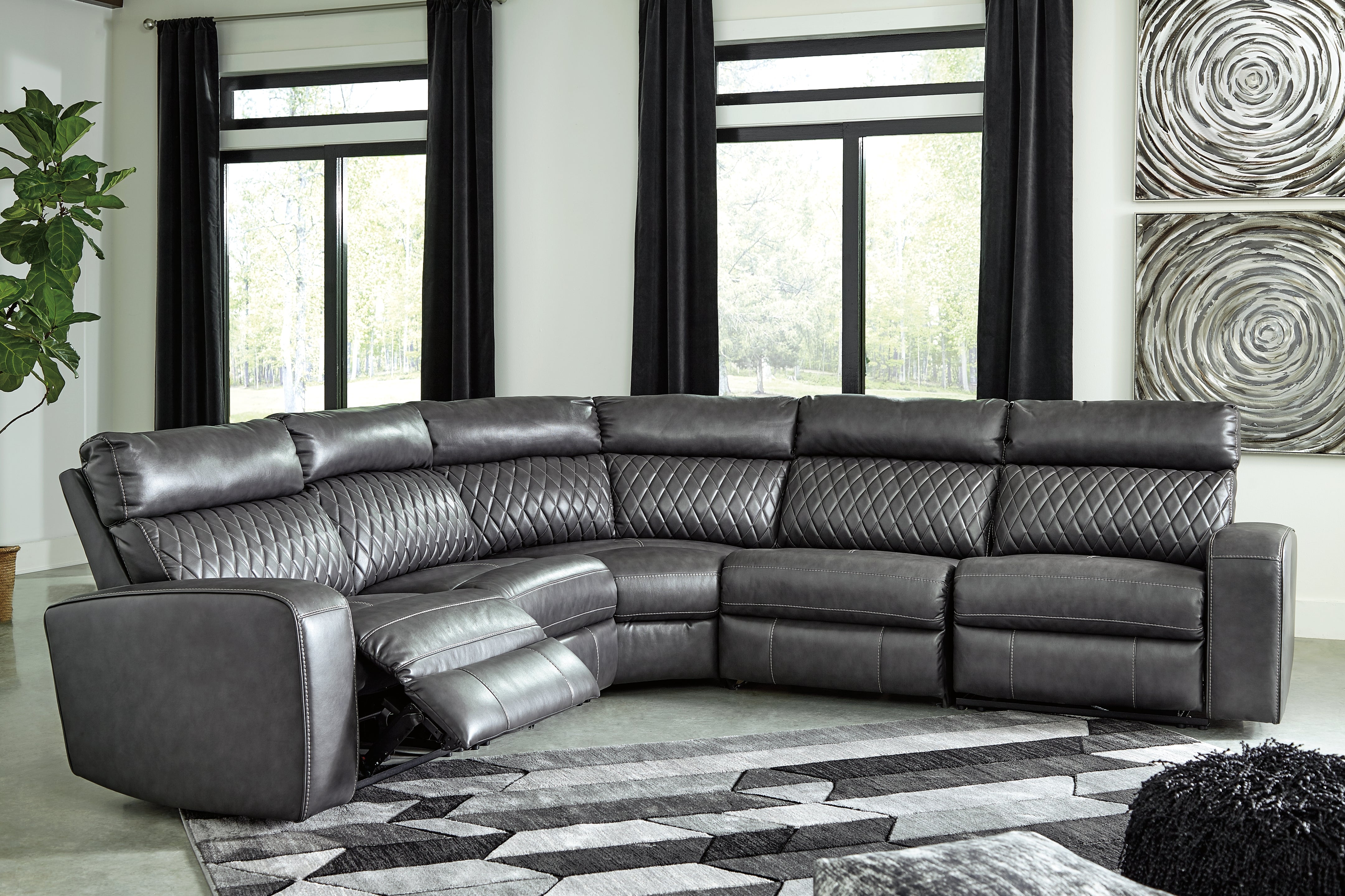 Tampa Furniture Outlet Lutz - Ashley Furniture - Samperstone Sectional - 5-Piece Power Reclining Sectional / Gray - 55203S1