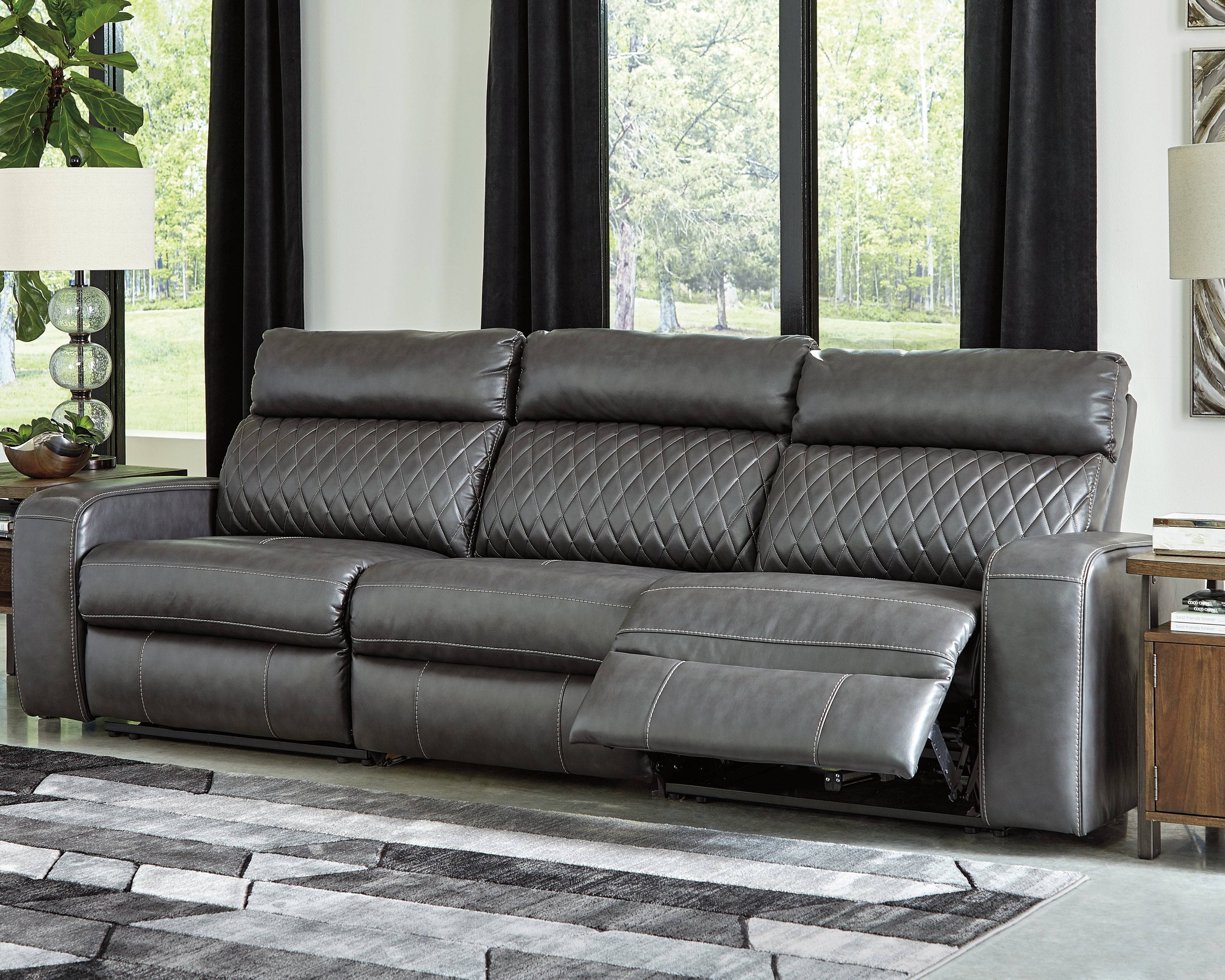 Tampa Furniture Outlet Lutz - Ashley Furniture - Samperstone Sectional - 3-Piece Power Reclining Sectional Sofa / Gray - 55203S4