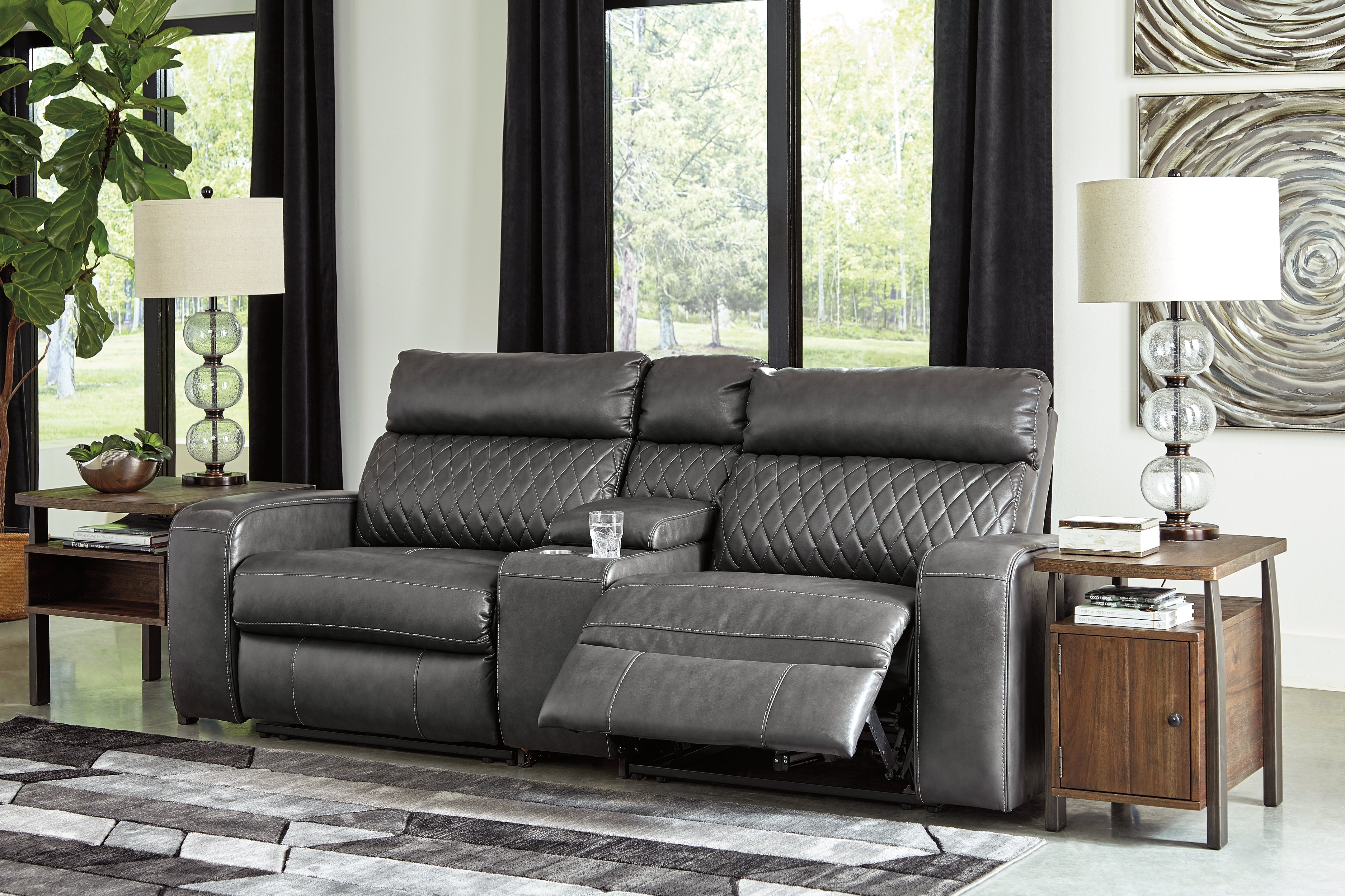 Tampa Furniture Outlet Lutz - Ashley Furniture - Samperstone Sectional - 3-Piece Power Reclining Sectional Loveseat / Gray - 55203S3