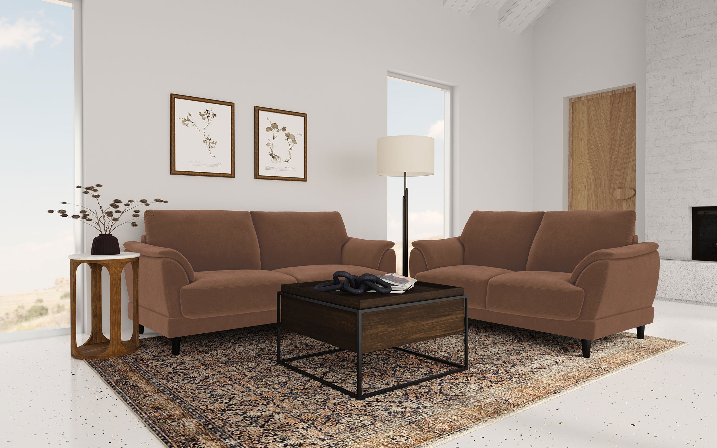 Tampa Furniture Outlet - Coaster - Selma 2-piece Velvet Upholstered Crescent Arm Sofa Set Rust - 552101-S2