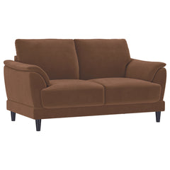 Tampa Furniture Outlet - Coaster - Selma Velvet Upholstered Crescent Arm Loveseat Rust - 552102