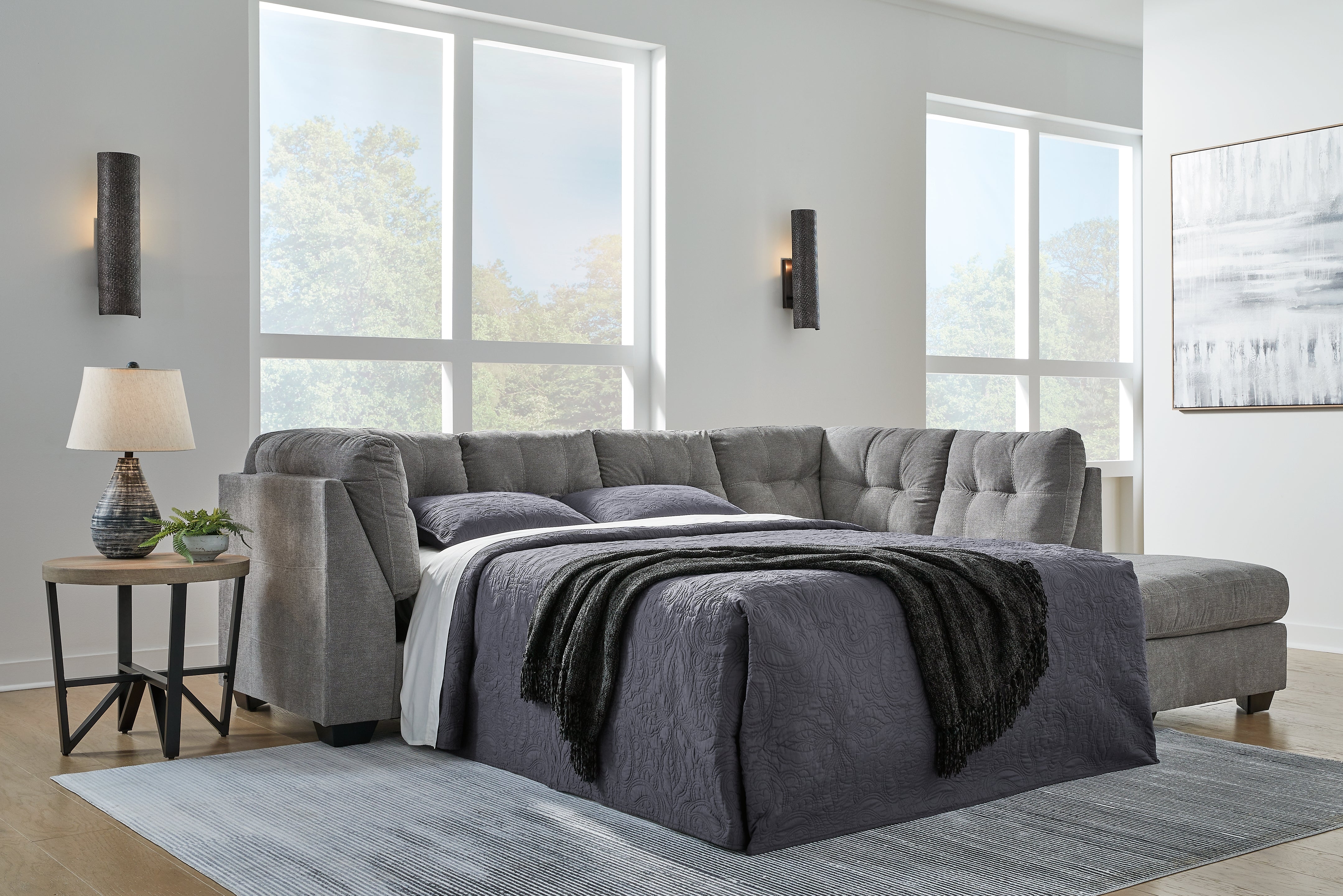 Tampa Furniture Outlet Lutz - Ashley Furniture - Marleton Sectional - 2-Piece Sleeper Sectional with Chaise / Gray - 55305S4