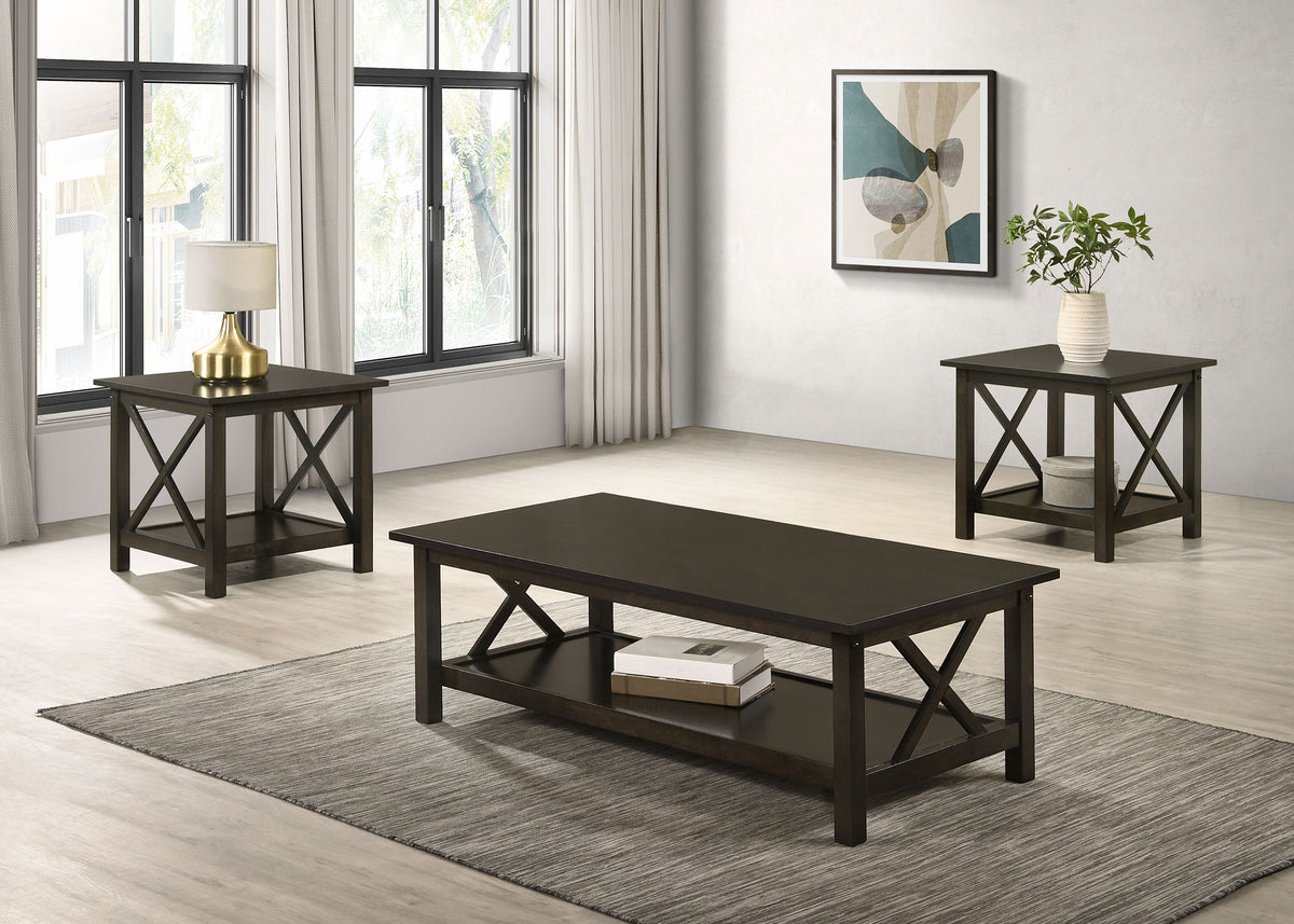 Tampa Furniture Outlet - Coaster - Rachelle 3-piece Rectangular Coffee Table Set Deep Merlot - 5909