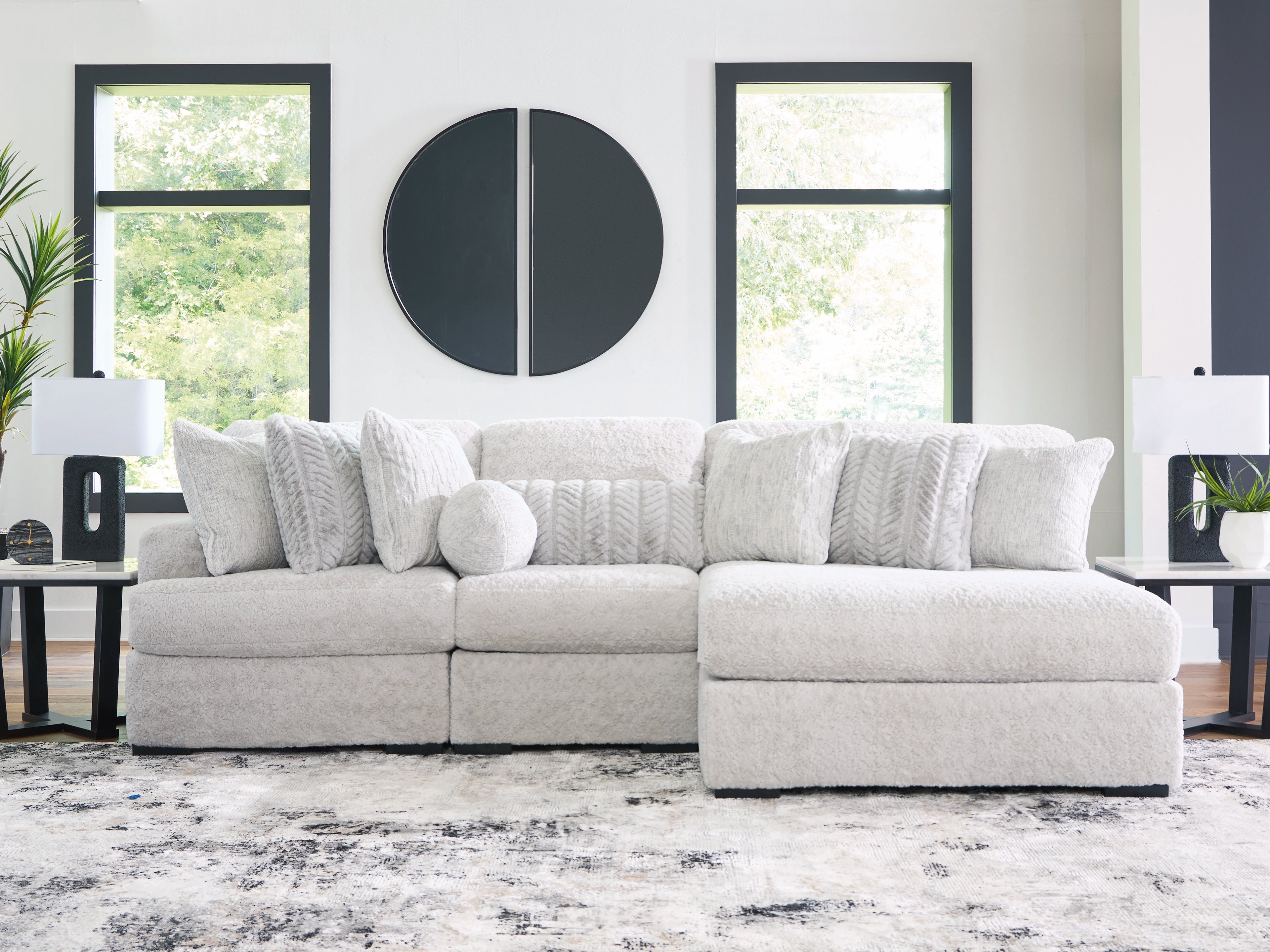 Tampa Furniture Outlet Lutz - Ashley Furniture - Cuddle Plush Sectional - RAF 3-Piece Sectional with Chaise / Arctic - PC59106S1