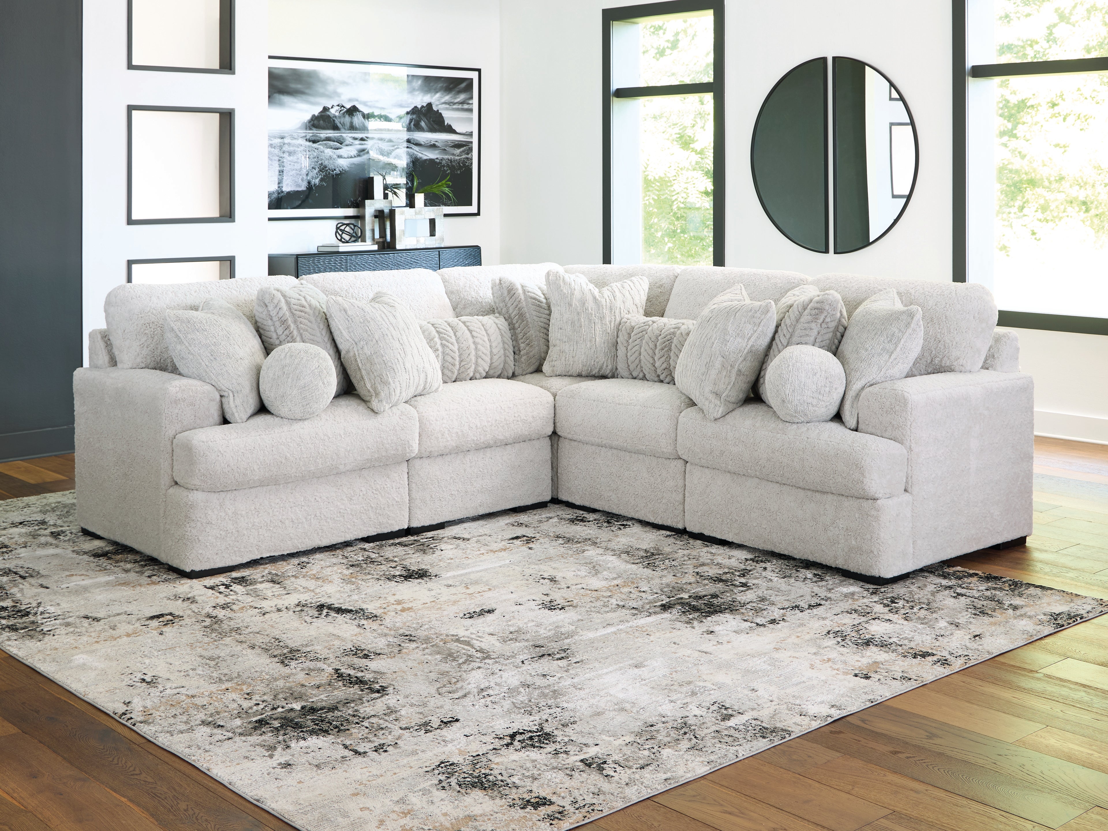 Tampa Furniture Outlet Lutz - Ashley Furniture - Cuddle Plush Sectional - RAF 5-Piece Sectional / Arctic - PC59106S2