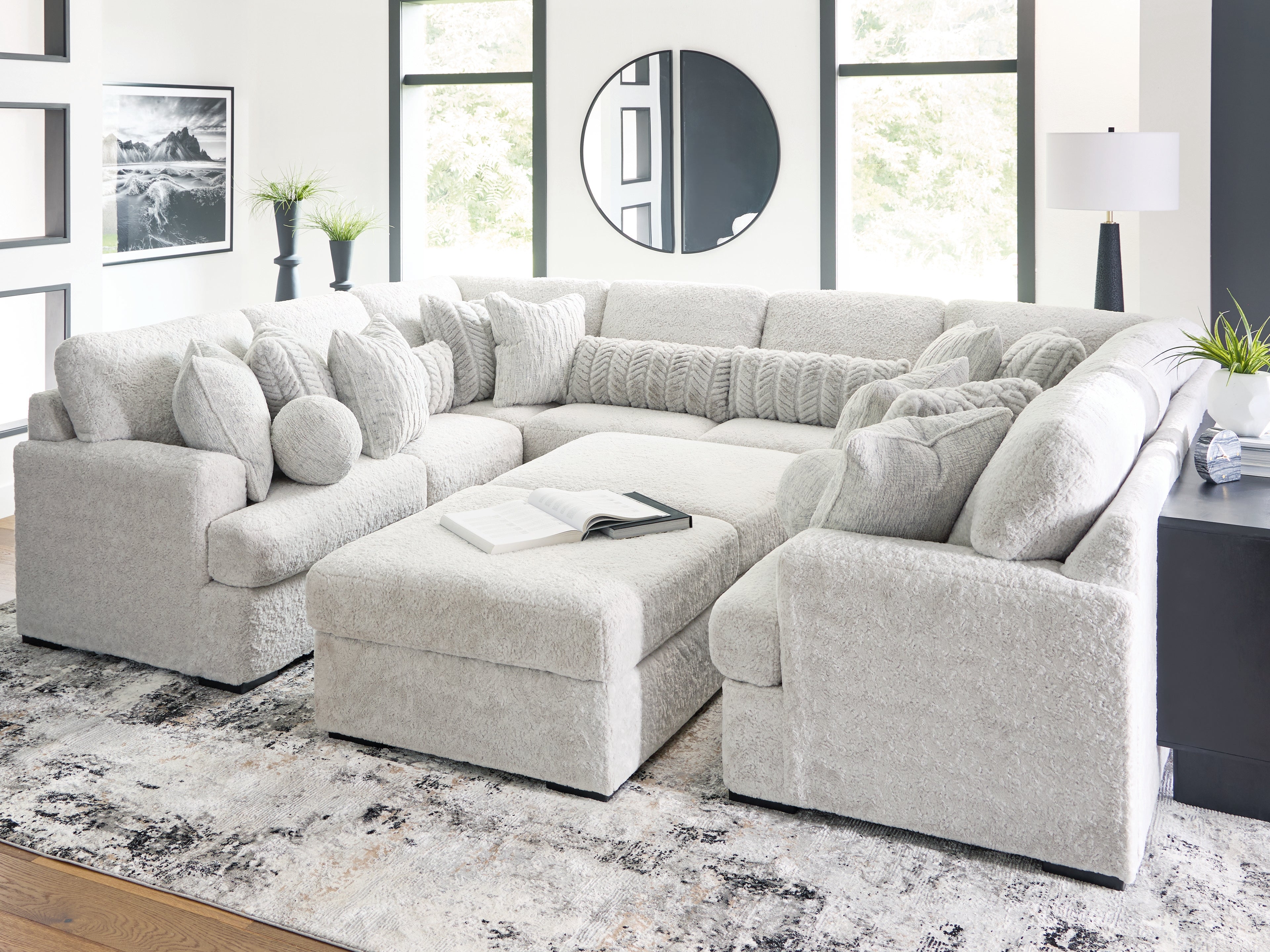 Tampa Furniture Outlet Lutz - Ashley Furniture - Cuddle Plush Sectional - RAF 10-Piece Sectional / Arctic - PC59106S10