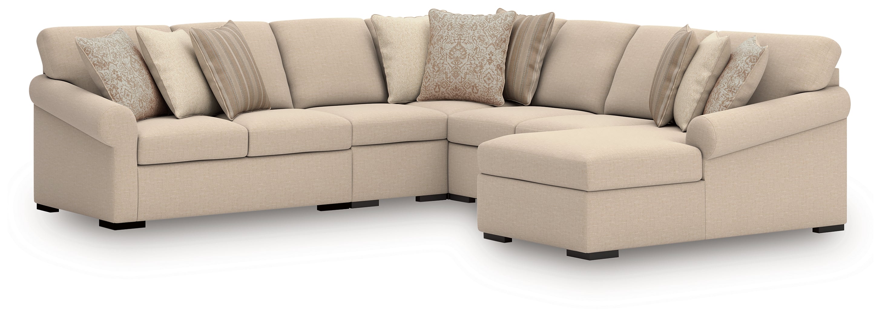 Tampa Furniture Outlet Lutz - Ashley Furniture - LadyMae Sectional - RAF 5-Piece Sectional with Chaise / Twill - 59404S4