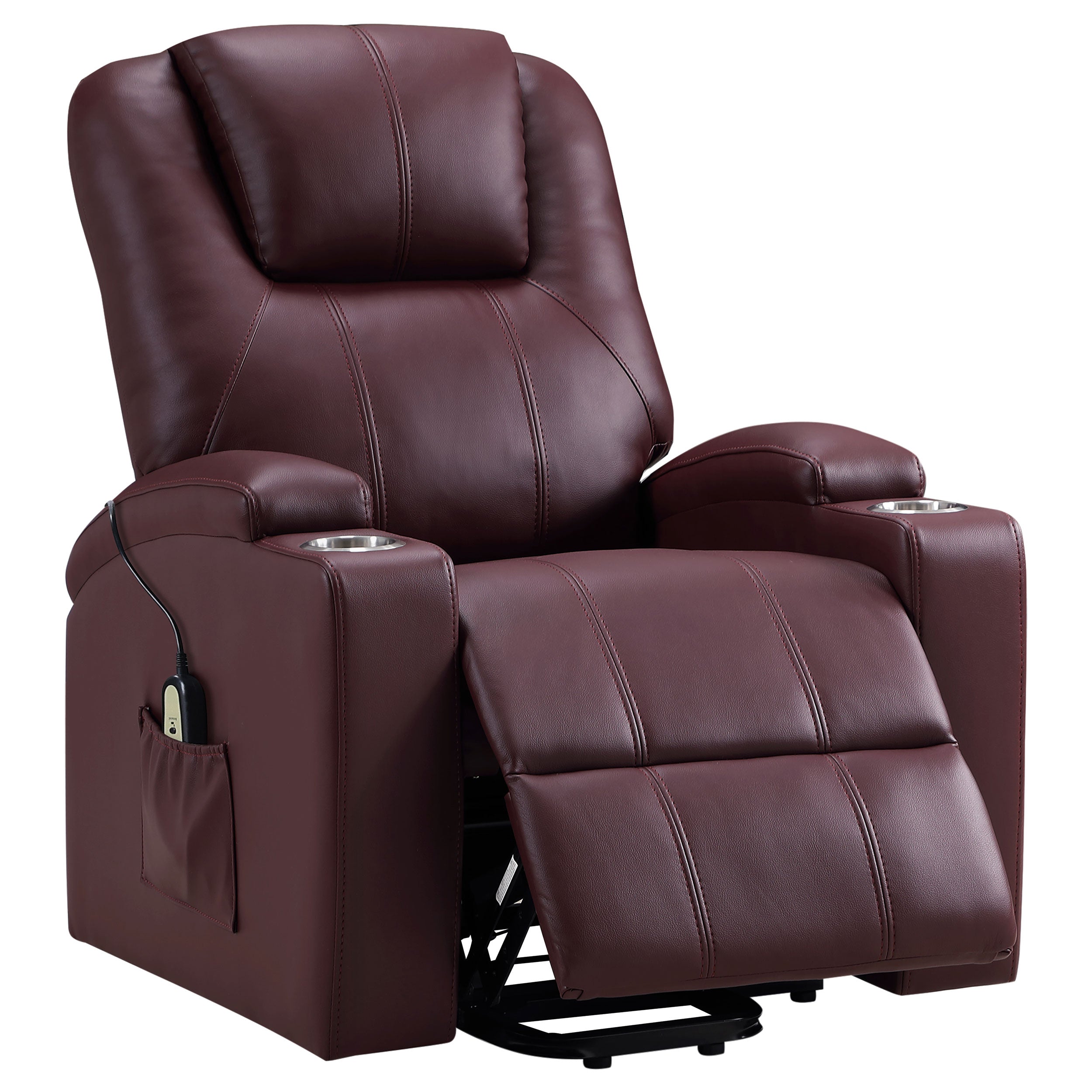 Tampa Furniture Outlet - Coaster - Armstrong Upholstered Power Lift Massage Recliner Wine - 609479P