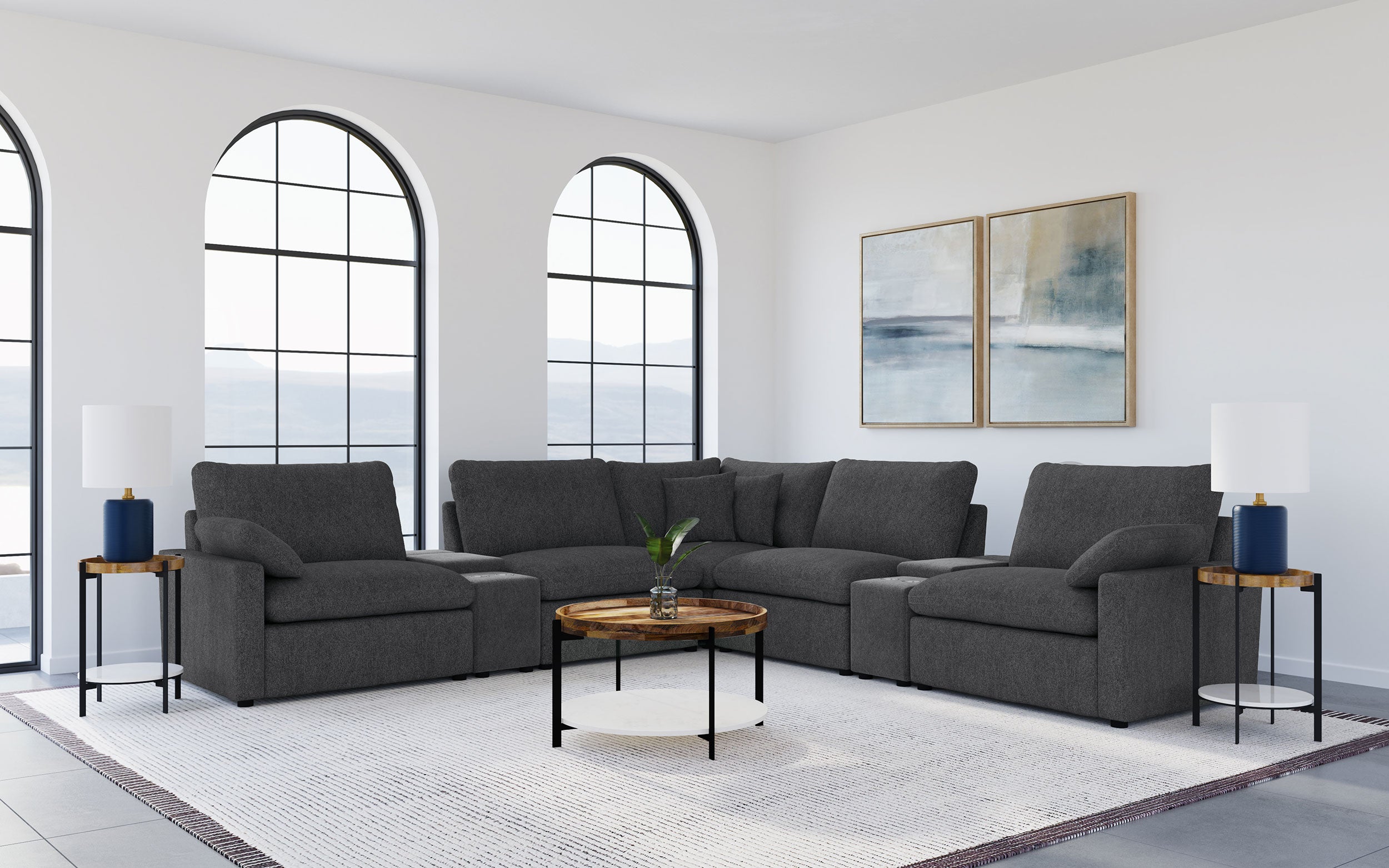 Tampa Furniture Outlet - Coaster - Collins 7-piece Modular Power Reclining Sectional Dark Grey - 609530P-SETA