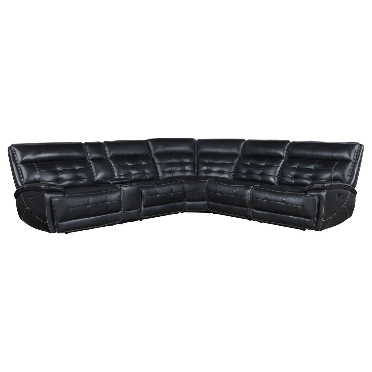 Tampa Furniture Outlet - Coaster - Hewitt Leather Dual Power Reclining Sectional Sofa Black - 609610PP