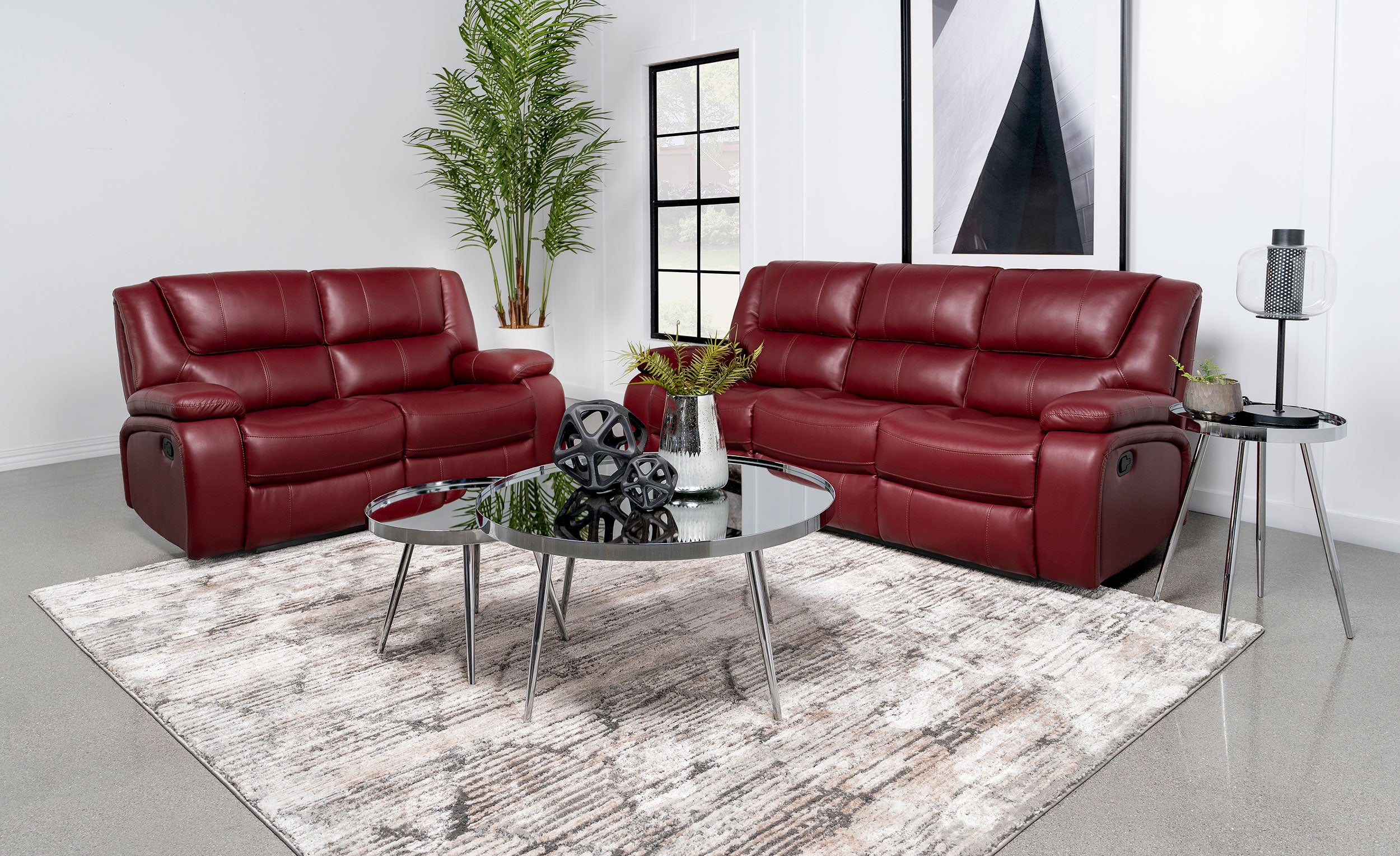 Tampa Furniture Outlet - Coaster - Camila 2-piece Upholstered Reclining Sofa Set Red - 610241-S2