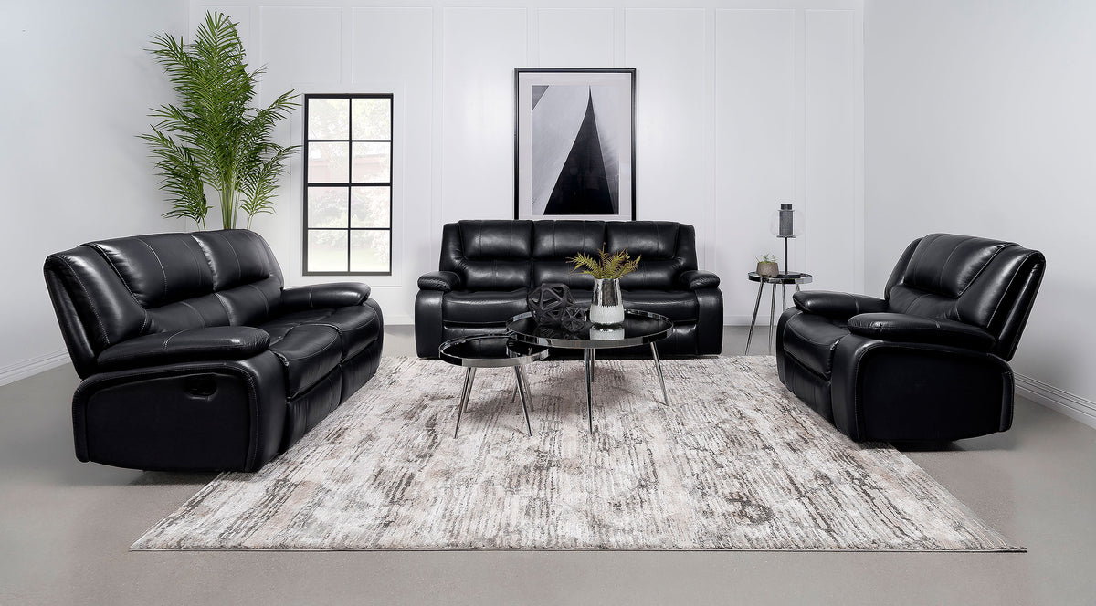 Tampa Furniture Outlet - Coaster - Camila 3-piece Upholstered Reclining Sofa Set Black - 610244-S3