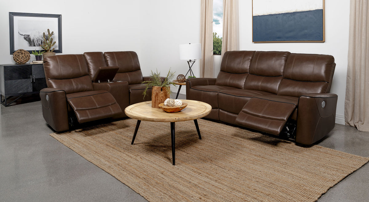 Tampa Furniture Outlet - Coaster - Greenfield 2-piece Power Reclining Sofa Set Saddle Brown - 610264P-S2